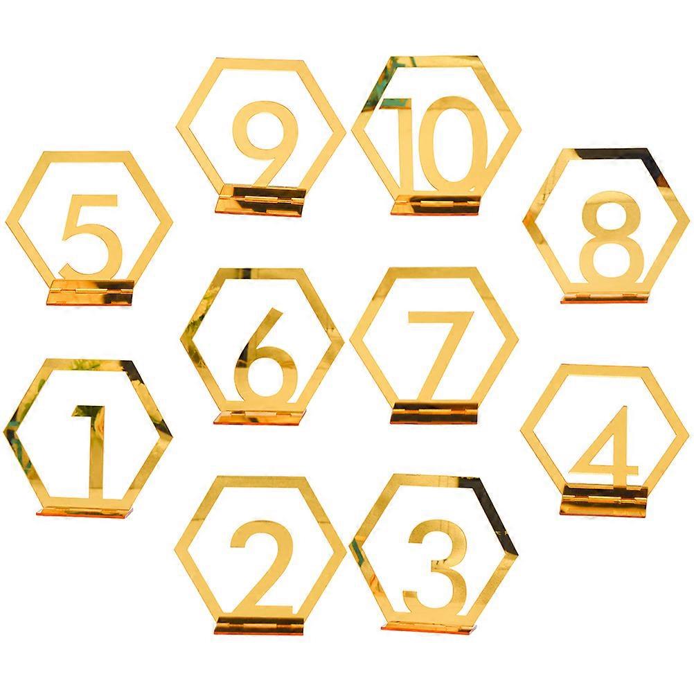 Golden Alloy Table Number Stands for Wedding Reception Decor with Clear Numbers and Design 110