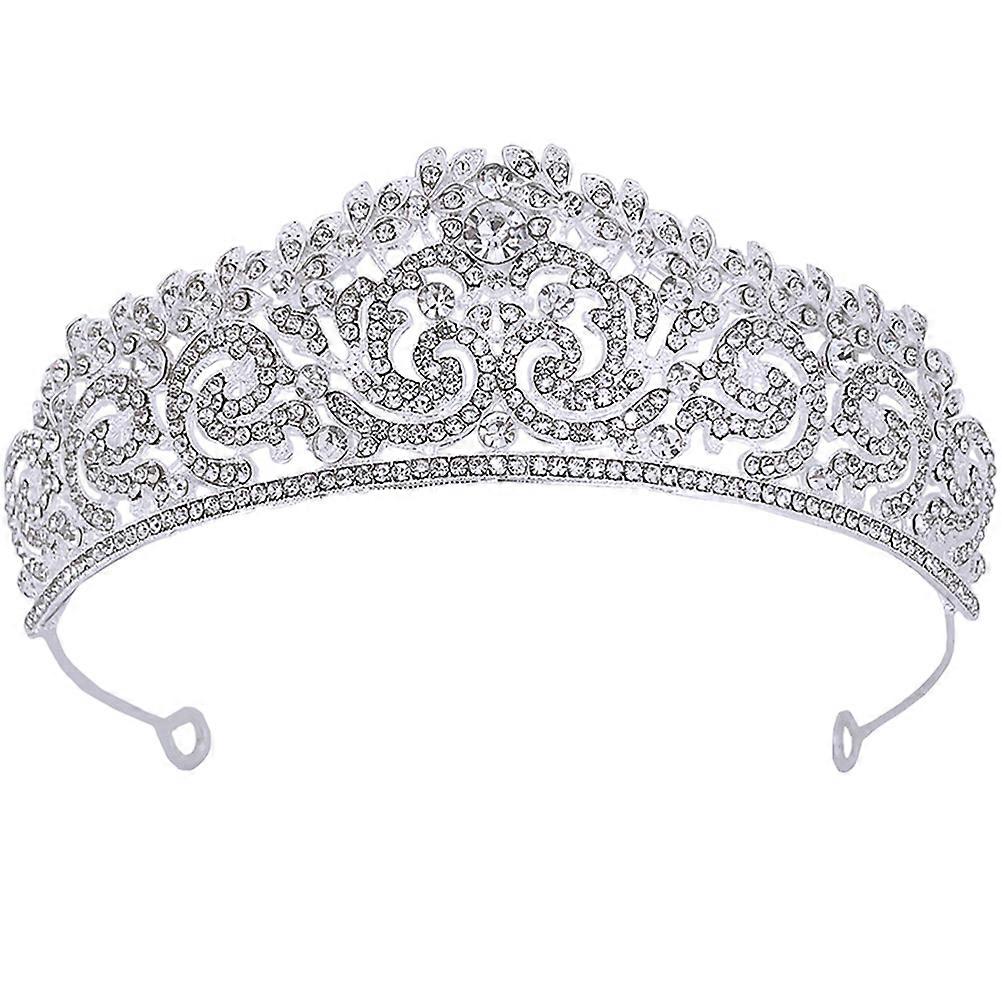 Bridal tiara Ornament with Shiny Rhinestone Design for Bride Comfortable Lightweight Zinc Alloy Silver