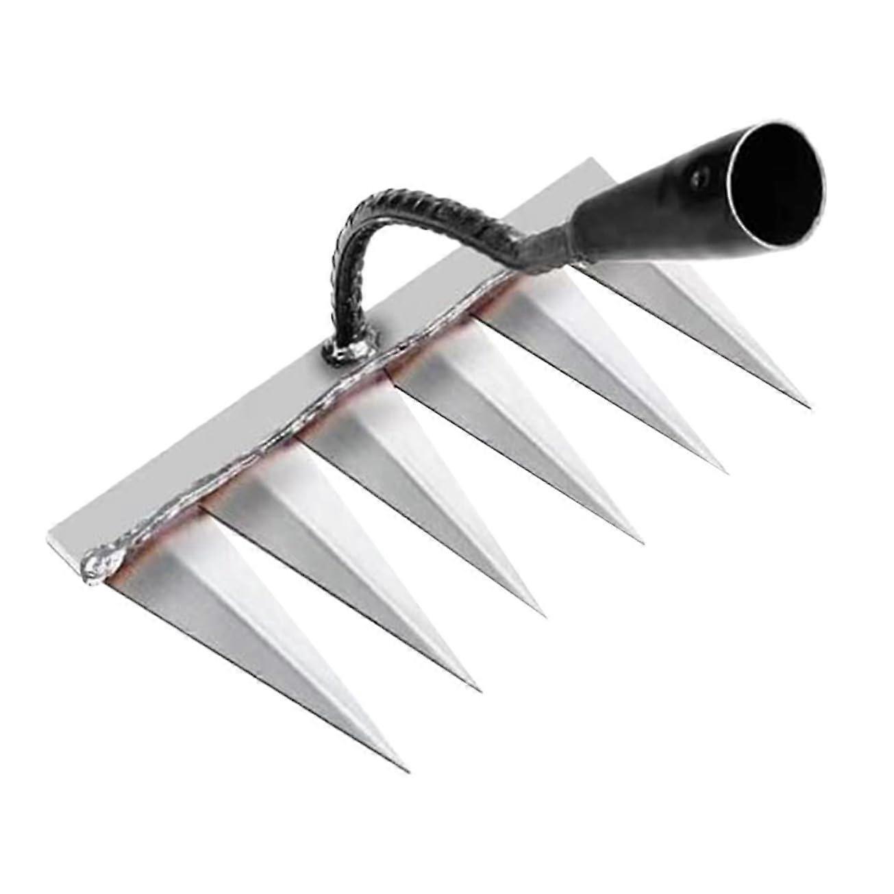 Garden rake hoe, effective soil loosening tool for garden maintenance without wooden handle, for removing weeds from flower beds.