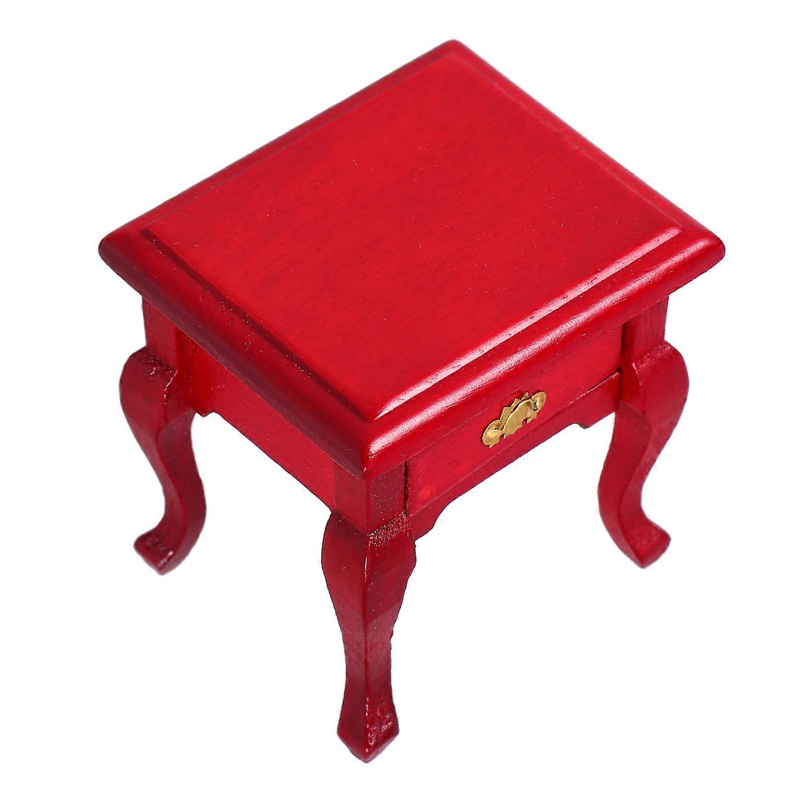 Red Wooden Miniature Dollhouse Side Table with Functional Drawer in French Country Style 1/12 Scale