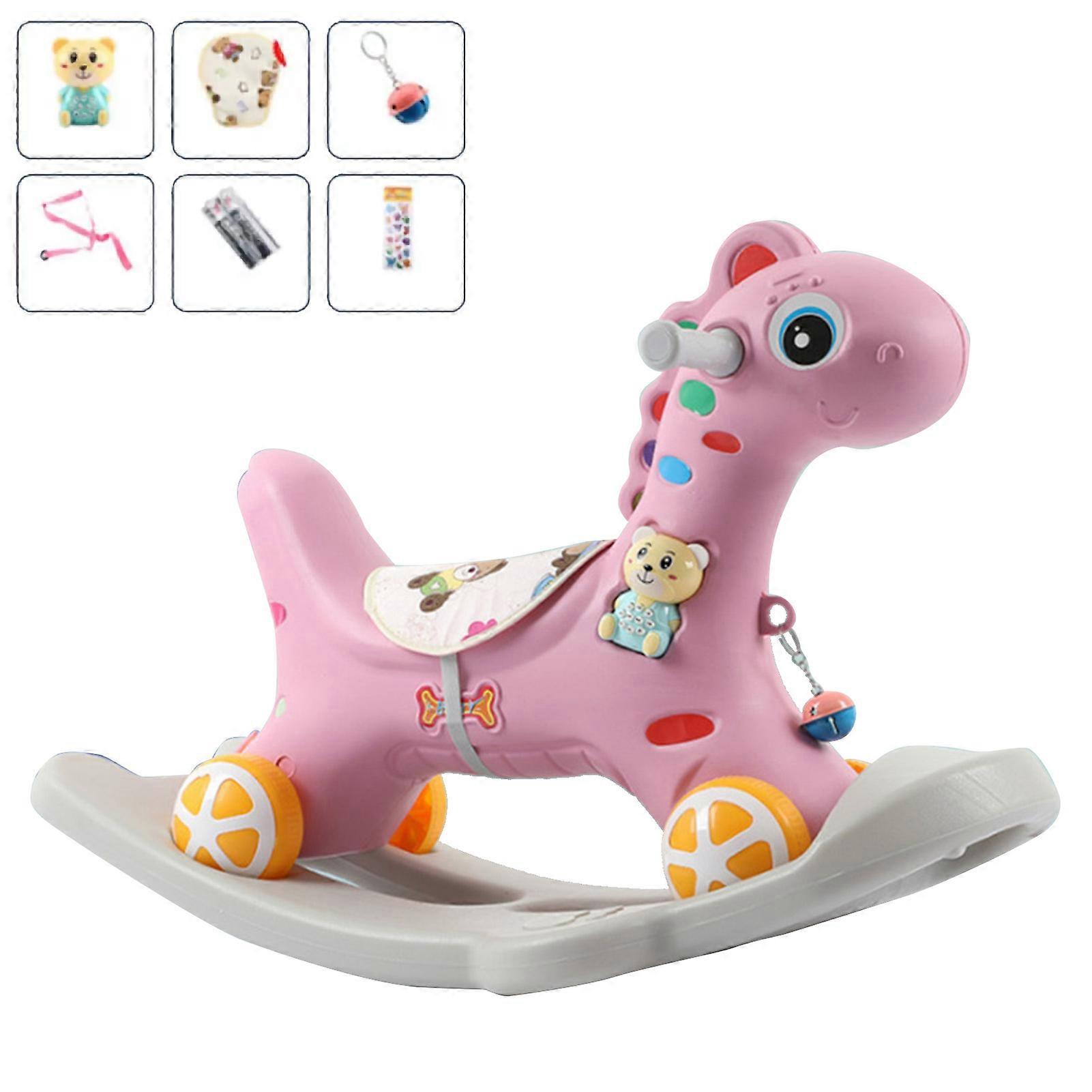Rocking Horse for Kids Above 3 Years Old Detachable Safe Backrest Fine Workmanship Cute Ride On Horse Rocker Pink