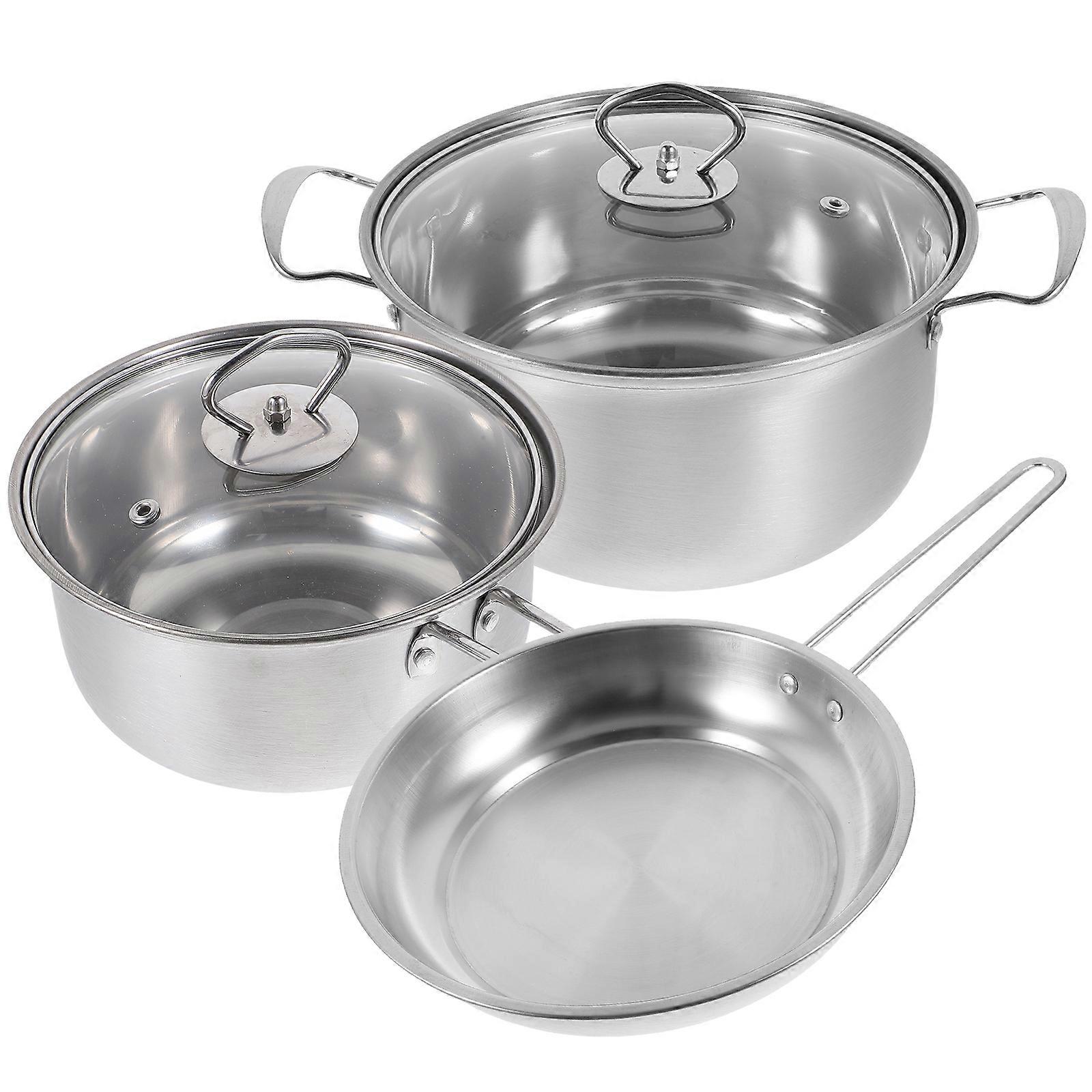Stainless Steel Metal Cookware Set for Kitchen with Frying Pan Soup Pot and Milk Pot Silver 5Piece Set