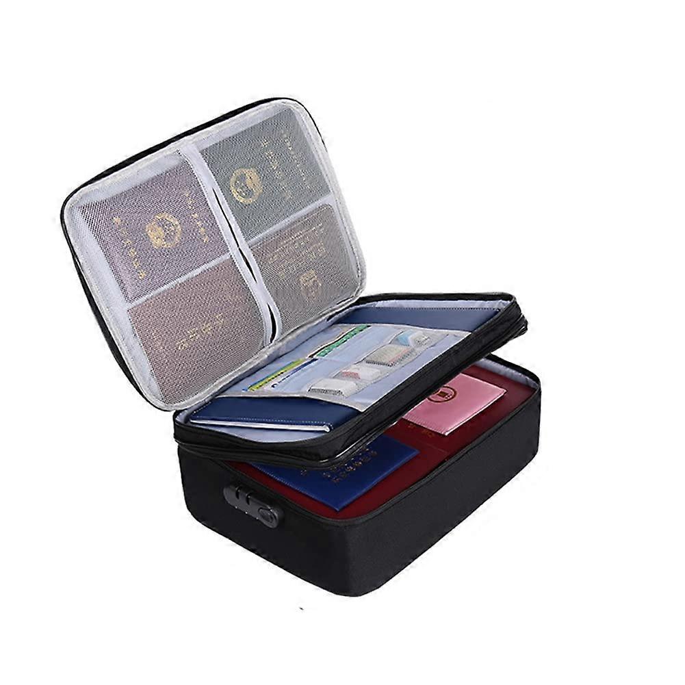 Document Storage Bag 2-Layer Waterproof File Organiser Box with Double Zip Lock for Diplomas Certificates Passports Black