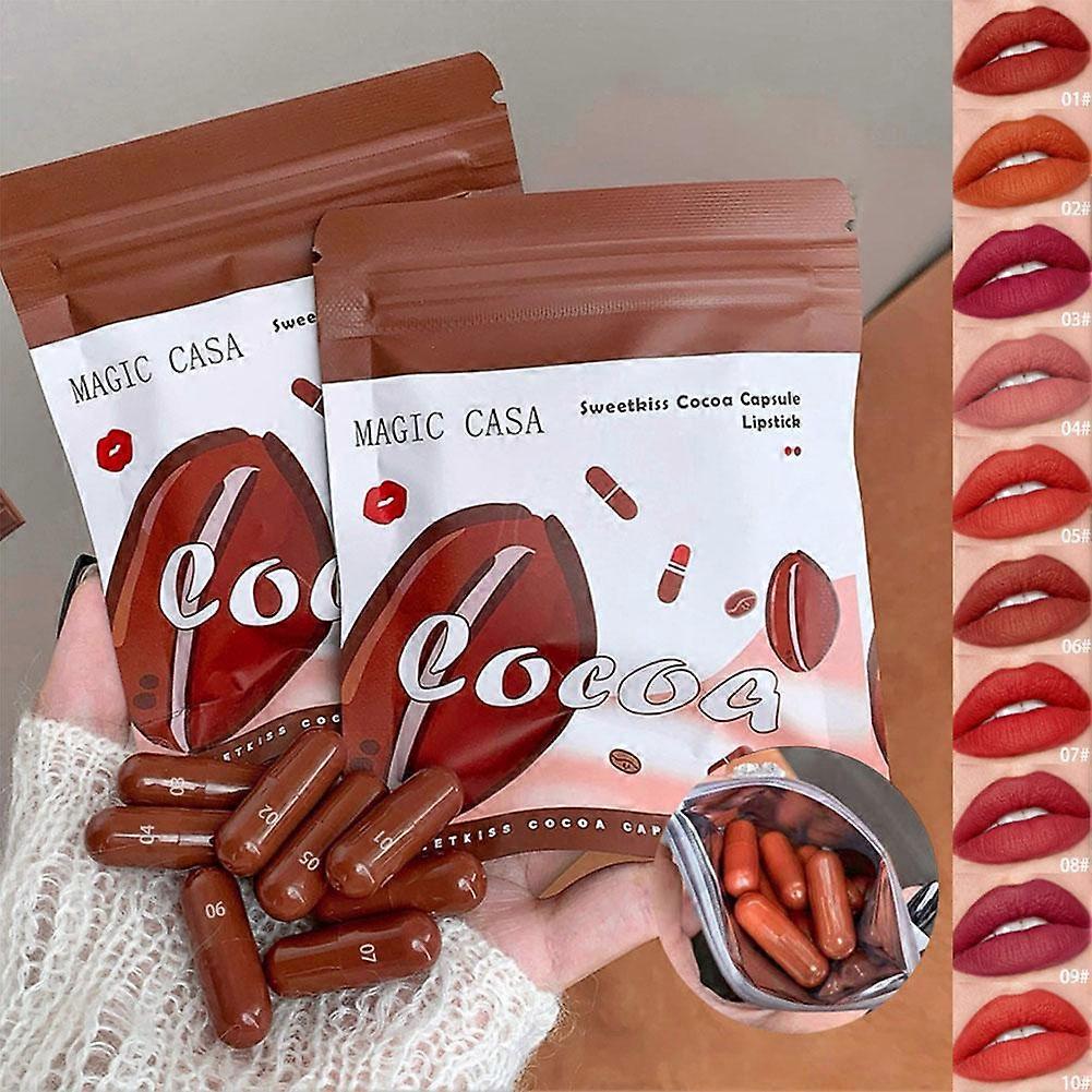 10-Color Sweetheart Cocoa Capsule Lipstick $Magic Casacapsule Natural Long-Lasting