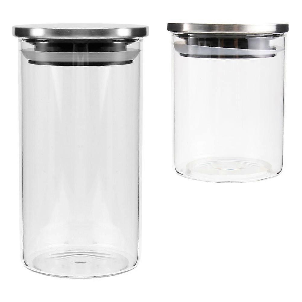 Storage Container For Cereal With Stainless Steel Lid Designed For Kitchen Use In Transparent Glass Material 2Set