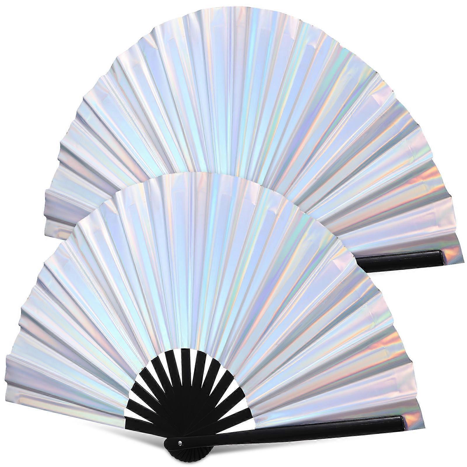 Rave Hand Fan with Eyecatching Design for Decoration Lightweight Portable PVC and Bamboo Foldable Fans 2pcs