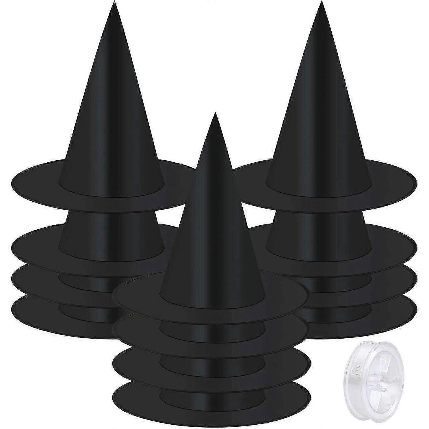 12 String Black Halloween Witch Hats - 100m Long Decor for Spooky Space & Halloween Party Decorations
