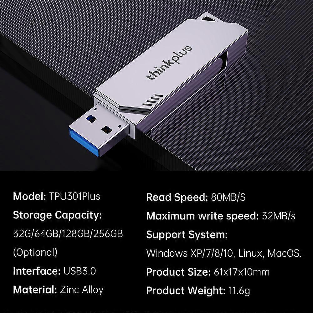 Lenovo thinkplus TPU301Plus 256GB U Disk USB3.0 Port USB Flash Drive Thumb Drive Support Tablet Computer Laptop MacOS Win XP/7/8/10 Linux System