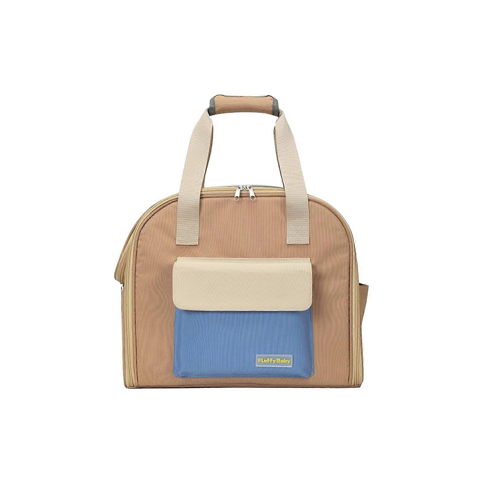 Dog Backpack, Khaki Pet Carrier with Ventilated Design, Multiple Pockets, Padded Back Support for Hiking and Travel