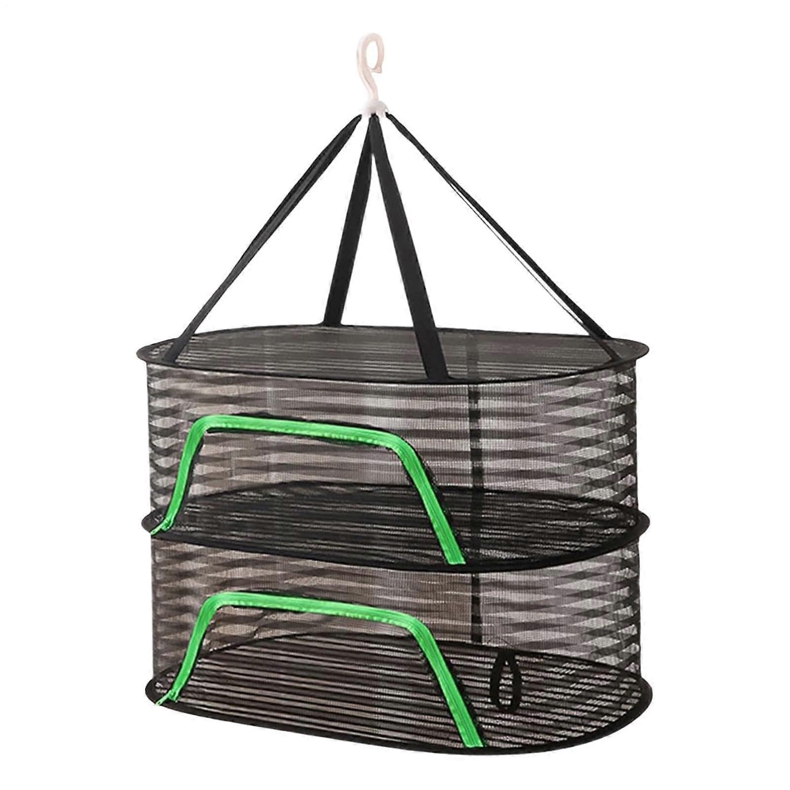 Foldable Mesh Drying Net Black Two-Tier Outdoor Hanging Basket For Clothes Food Fish Vegetables
