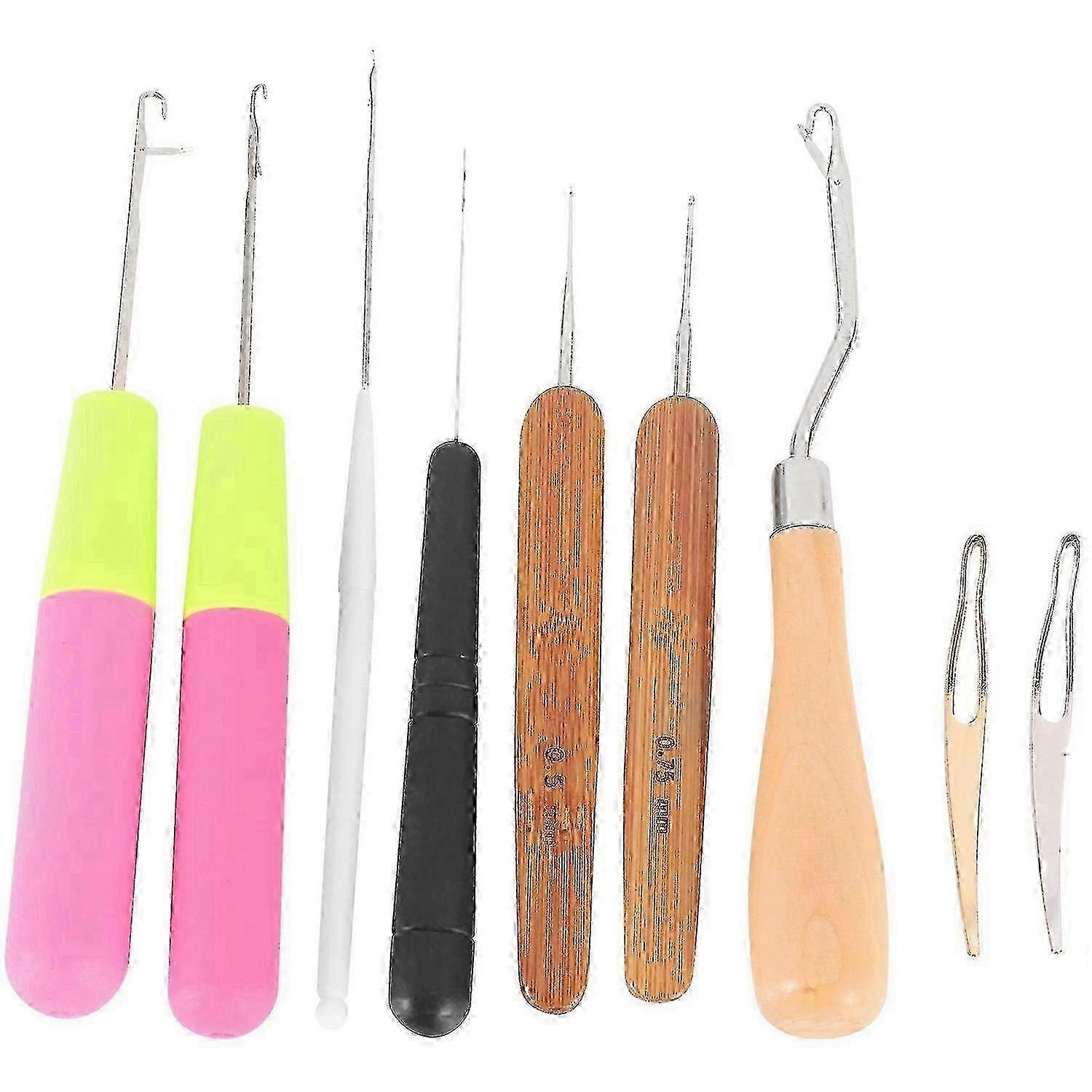 9-Piece Bent Latch Hook Crochet Needle Set for Dreadlocks & Hair Locking Styles