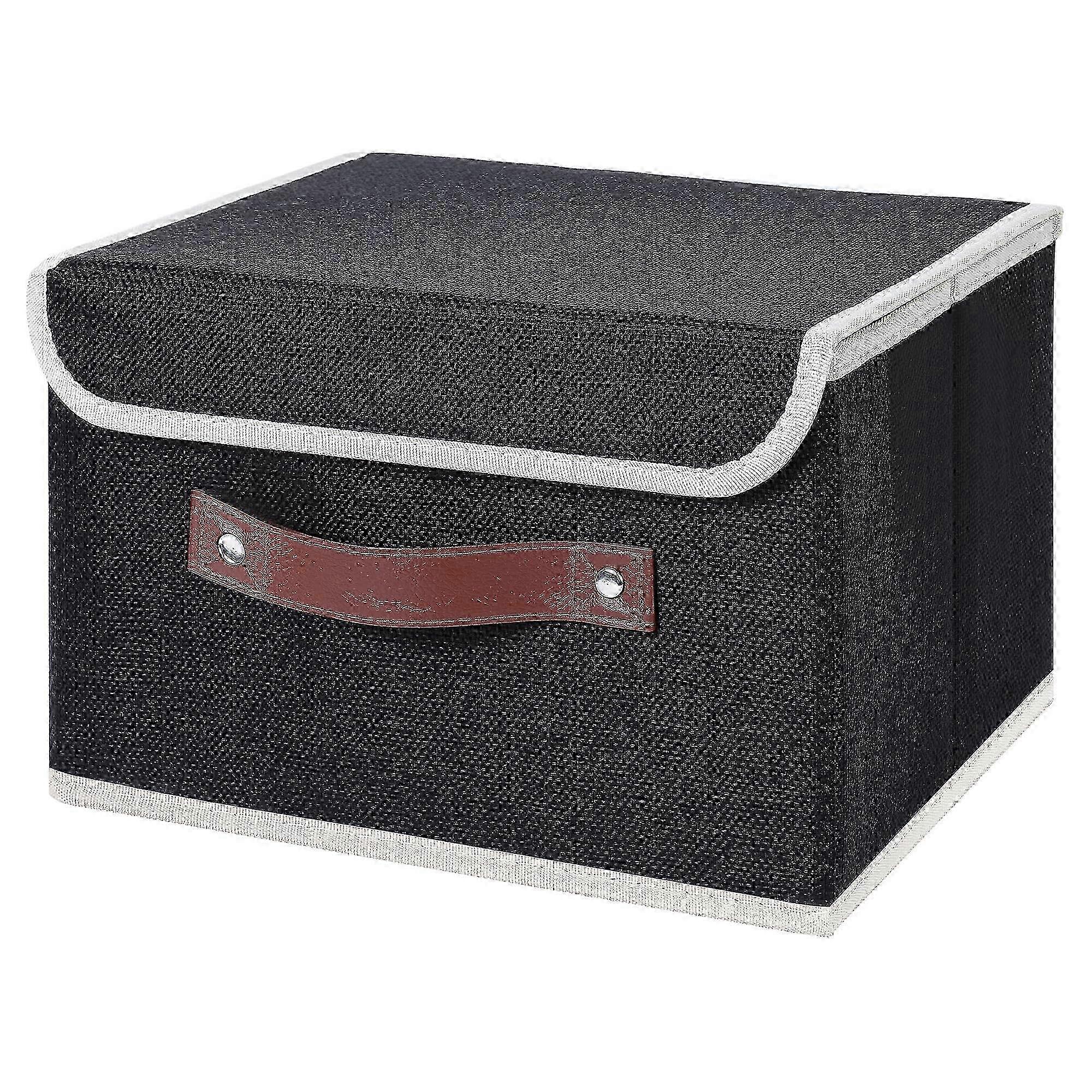 Foldable Storage Bin with PU Leather Lid and Cotton Linen Fabric for Home Organization