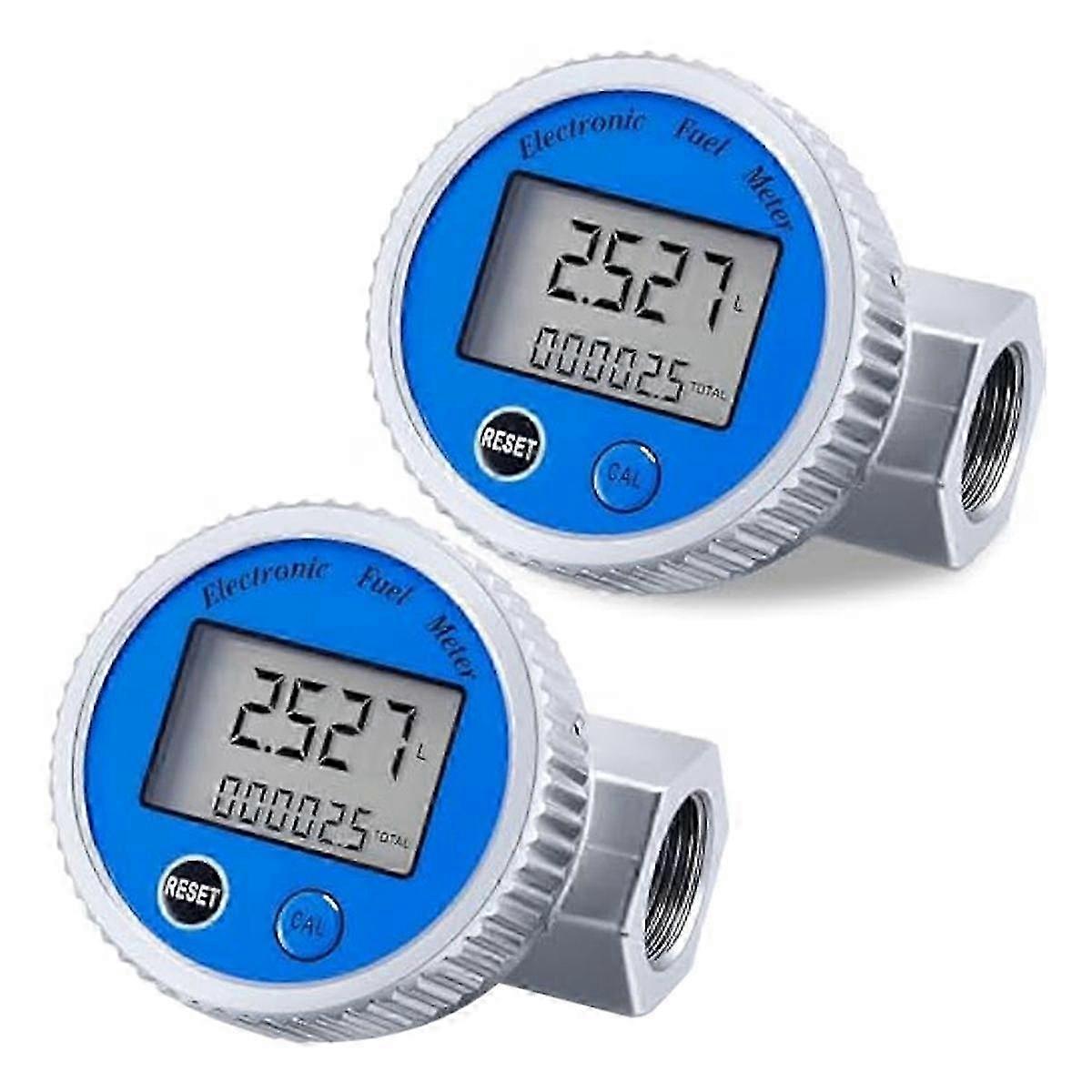 2Pcs Digital Turbine Flow Meter 1in NPT Thread Water Flow Meter Fuel Meter Gas Oil Fuel Flowmeter,for Gasoline