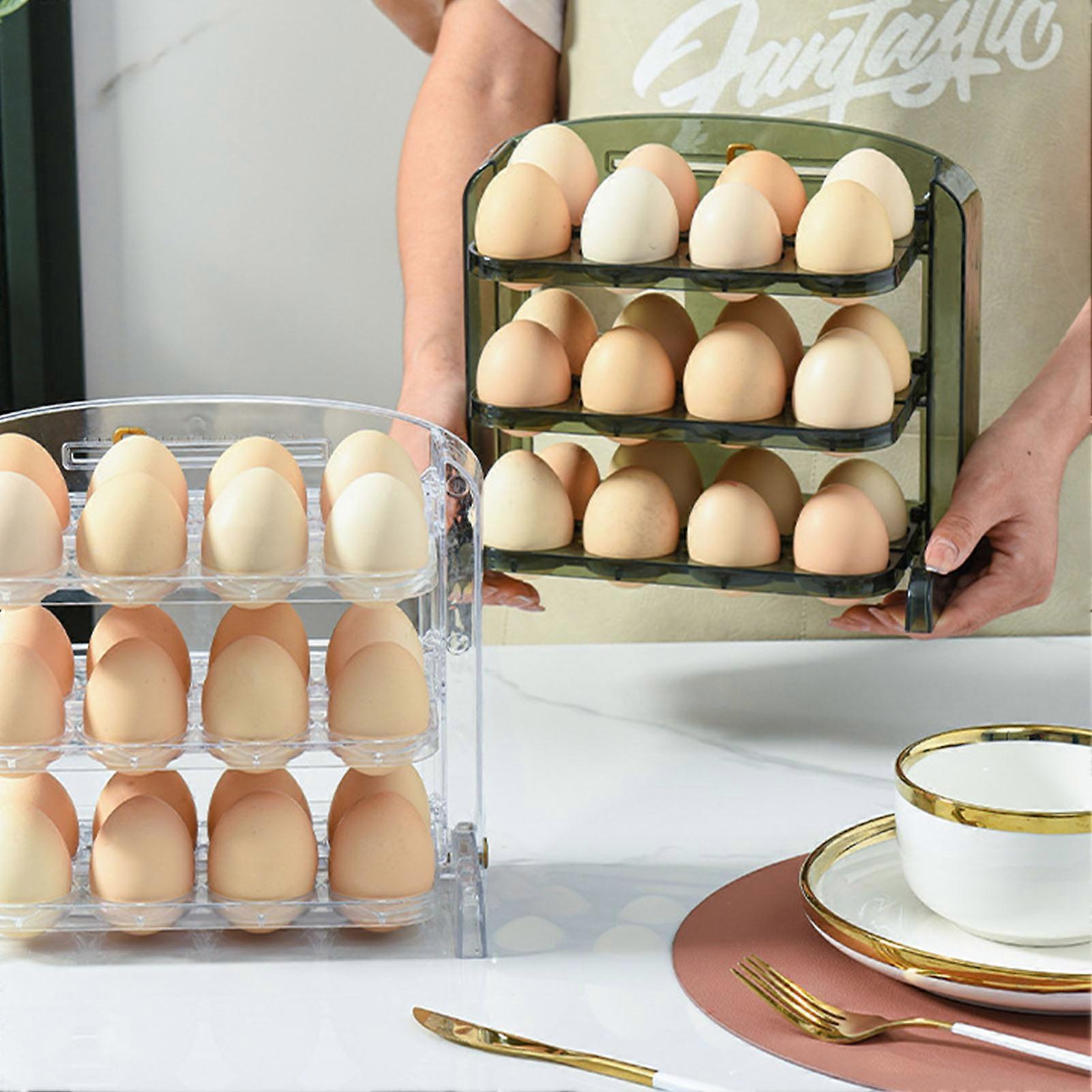 Foldable 3-Layer Plastic Egg Storage Container Organizer White
