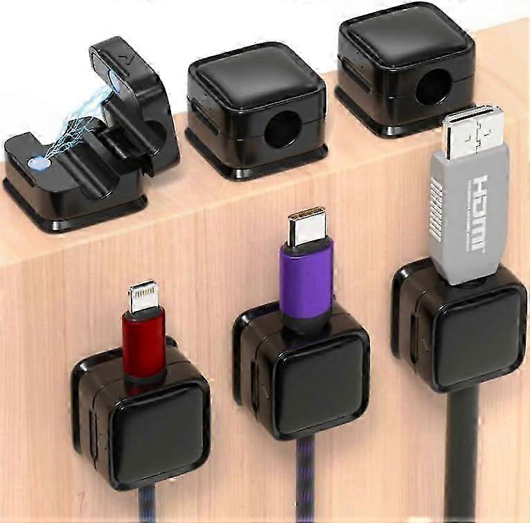 Cable Management Kit, 6-Pack Cord Clips with Organizer, Black