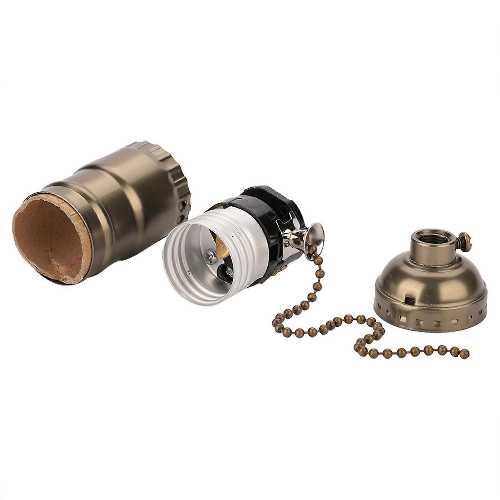 Douille vintage E27 en aluminium avec chaînette de traction, support d'éclairage pour lampe de bureau, culot à vis (bronze)