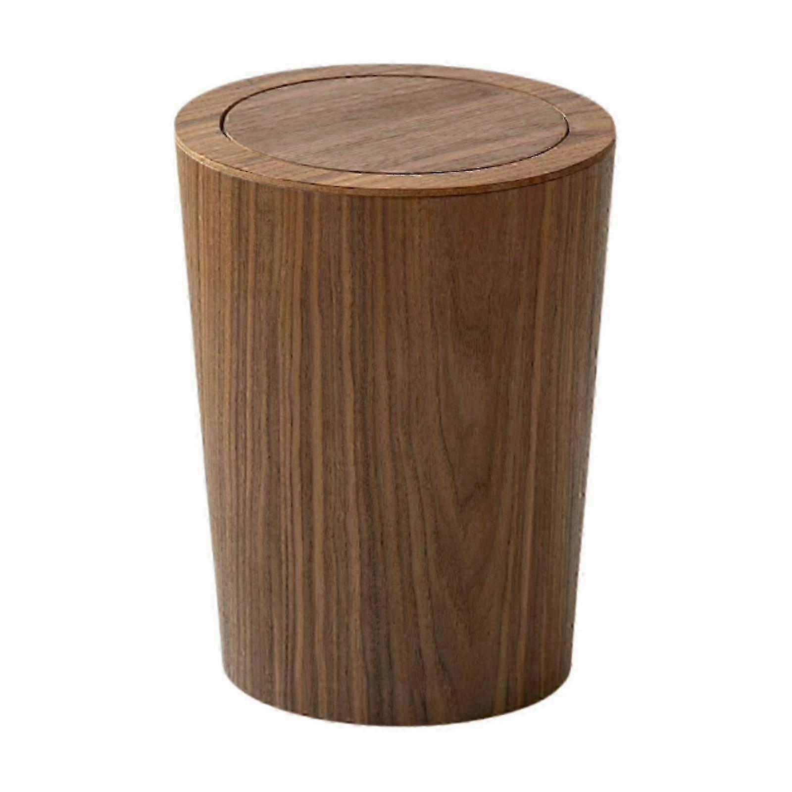 Wooden trash can with lid for home office, round Japanese design