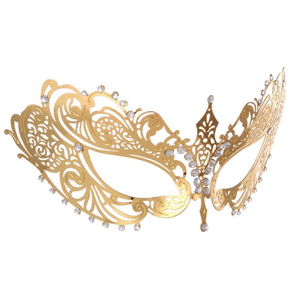 Party Mask Iron Half Face Mask for Performance 1Pcs Golden Rhinestone Inlay