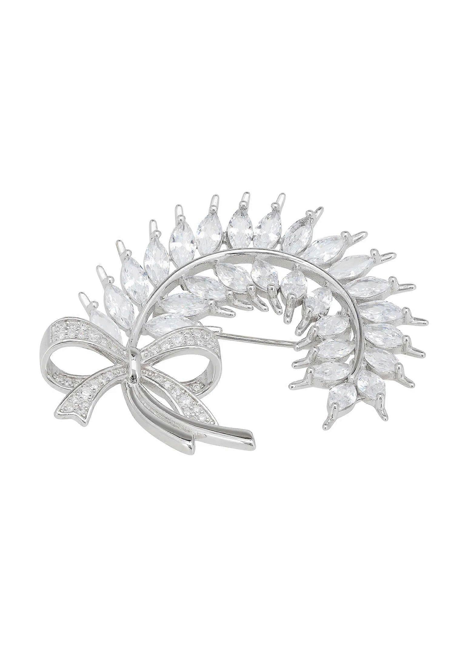 Latelita Sterling Silver Tied Ribbon Laurel Leaf Brooch with Cubic Zirconia and Zircon Stones for Women