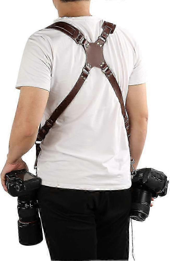Double Camera Strap, Camera Strap for Two Cameras, Adjustable Leather Double Camera Harness
