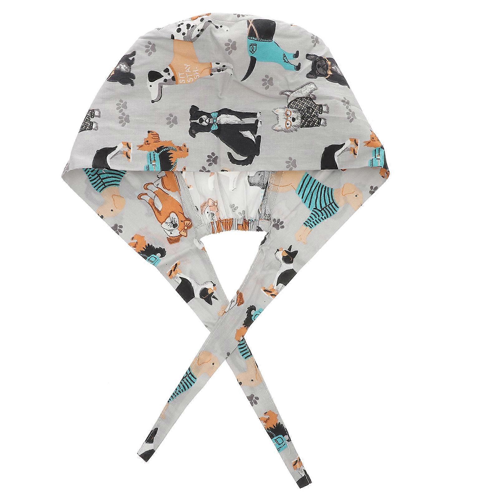 Cute Dog Print Hat Durable Cotton Sweat Absorbing Cap For Pharmacists Size 16 X 12 X 0.5Cm 1Pack