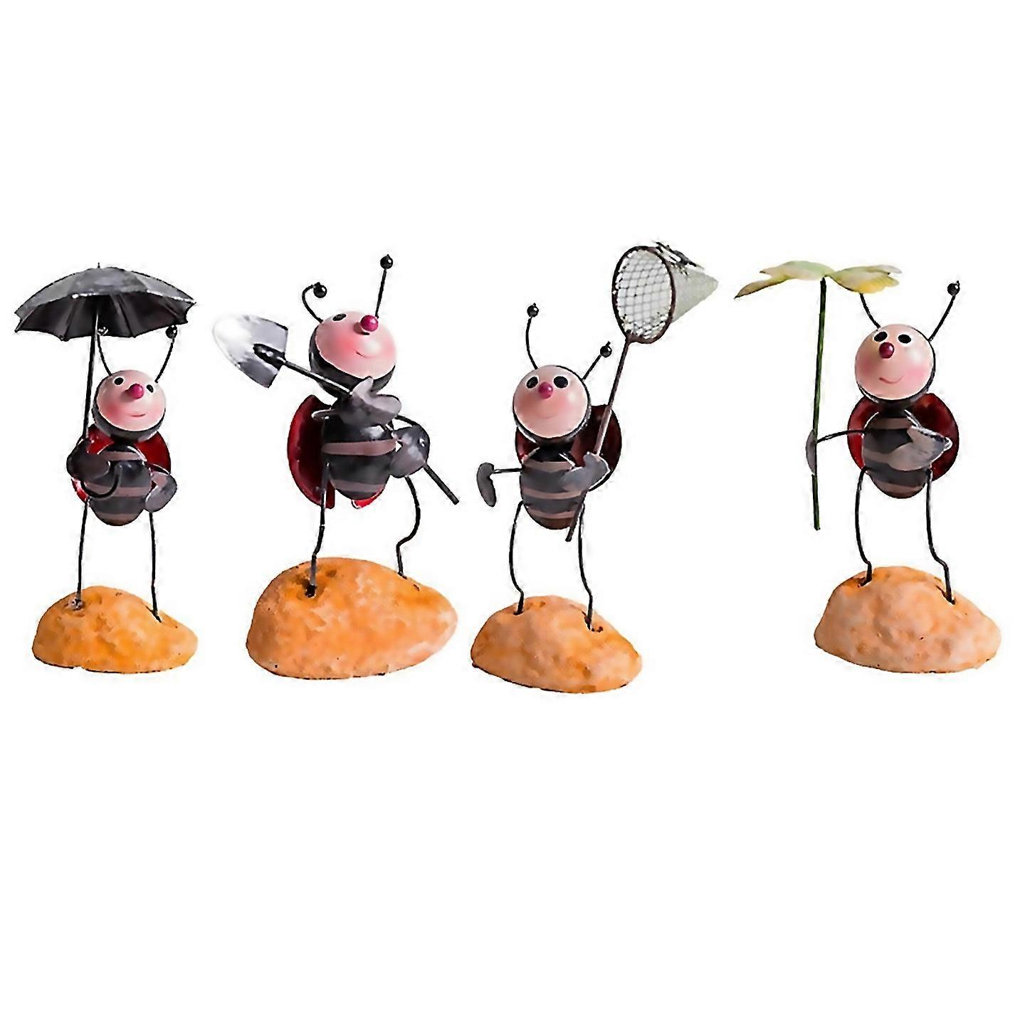 For 4pcs Small Desktop Decoration Metal Gardening Simulation Ladybug