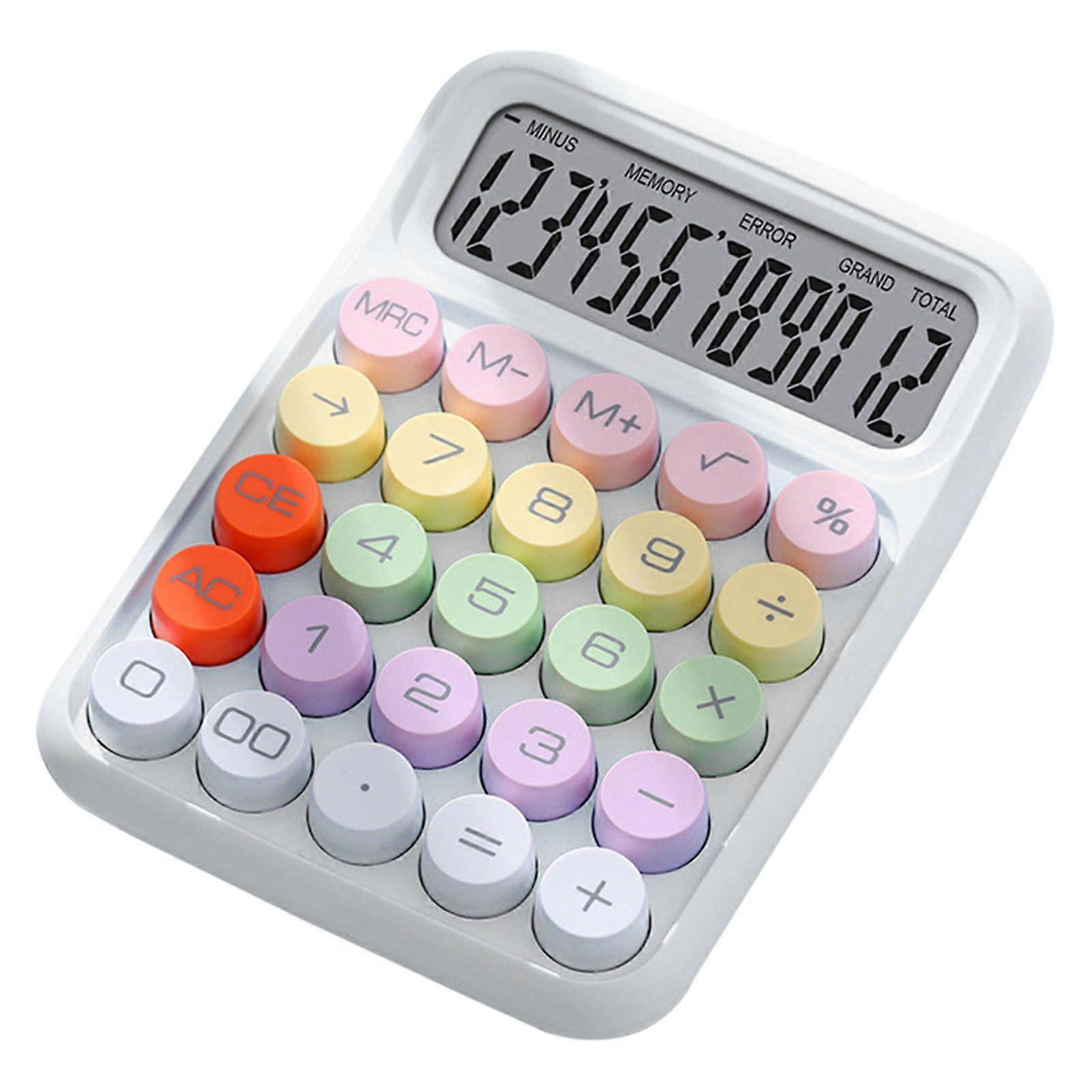 Colorful Calculator Mechanical Keyboard Calculator Electronic Desktop Calculator for Home School Office White
