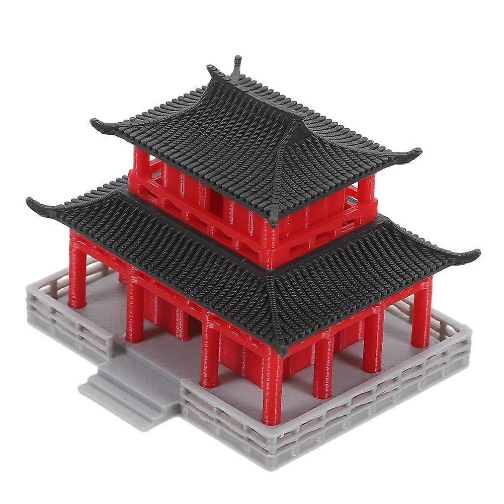 Mini Pavilion Model for Decoration with 2Pcs Chinese Style Aquarium Figurines