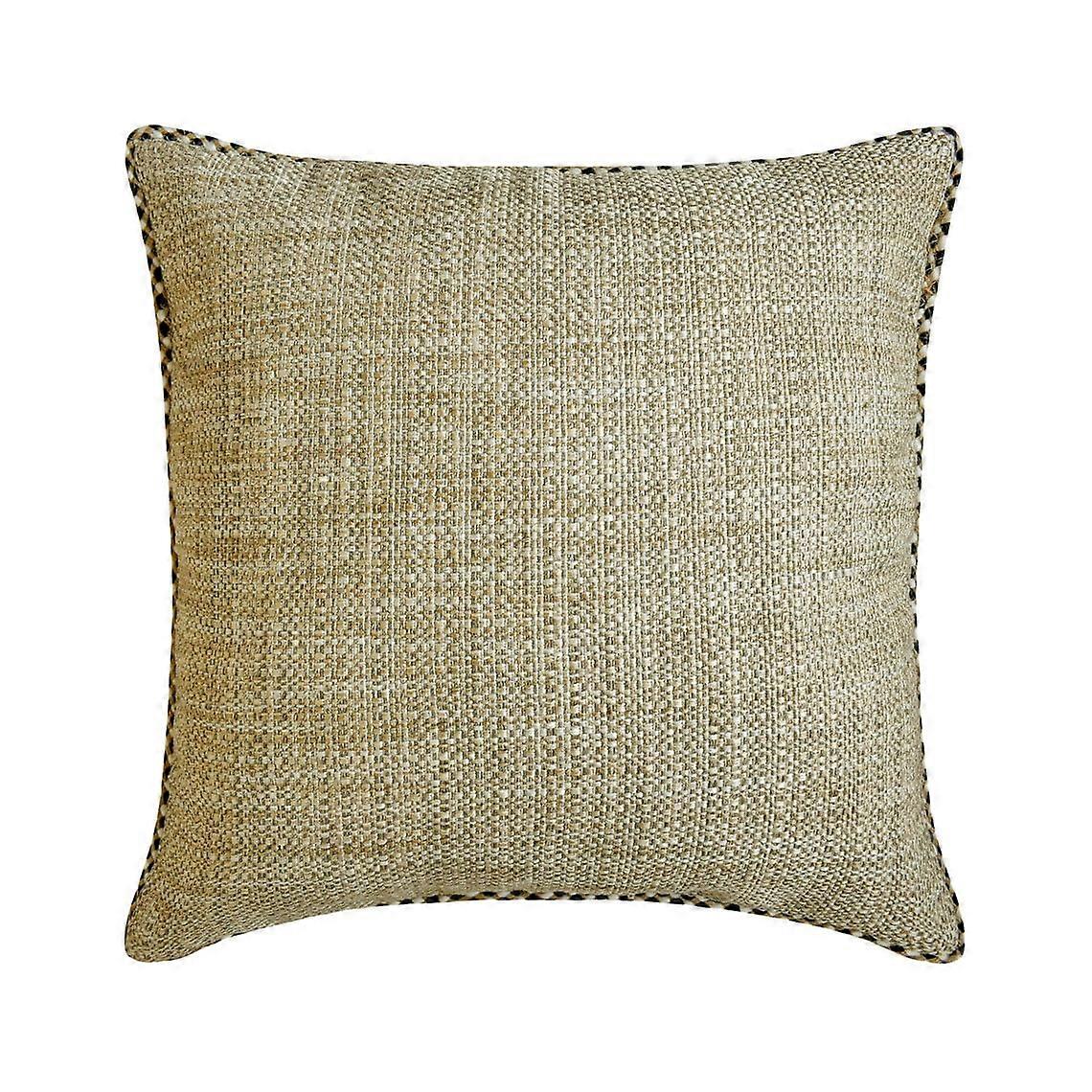 HomeCentric Beige 22"x22" Throw Pillows, Jute Lace & Moroccan Style, Solid Pattern, Contemporary Couch Decor