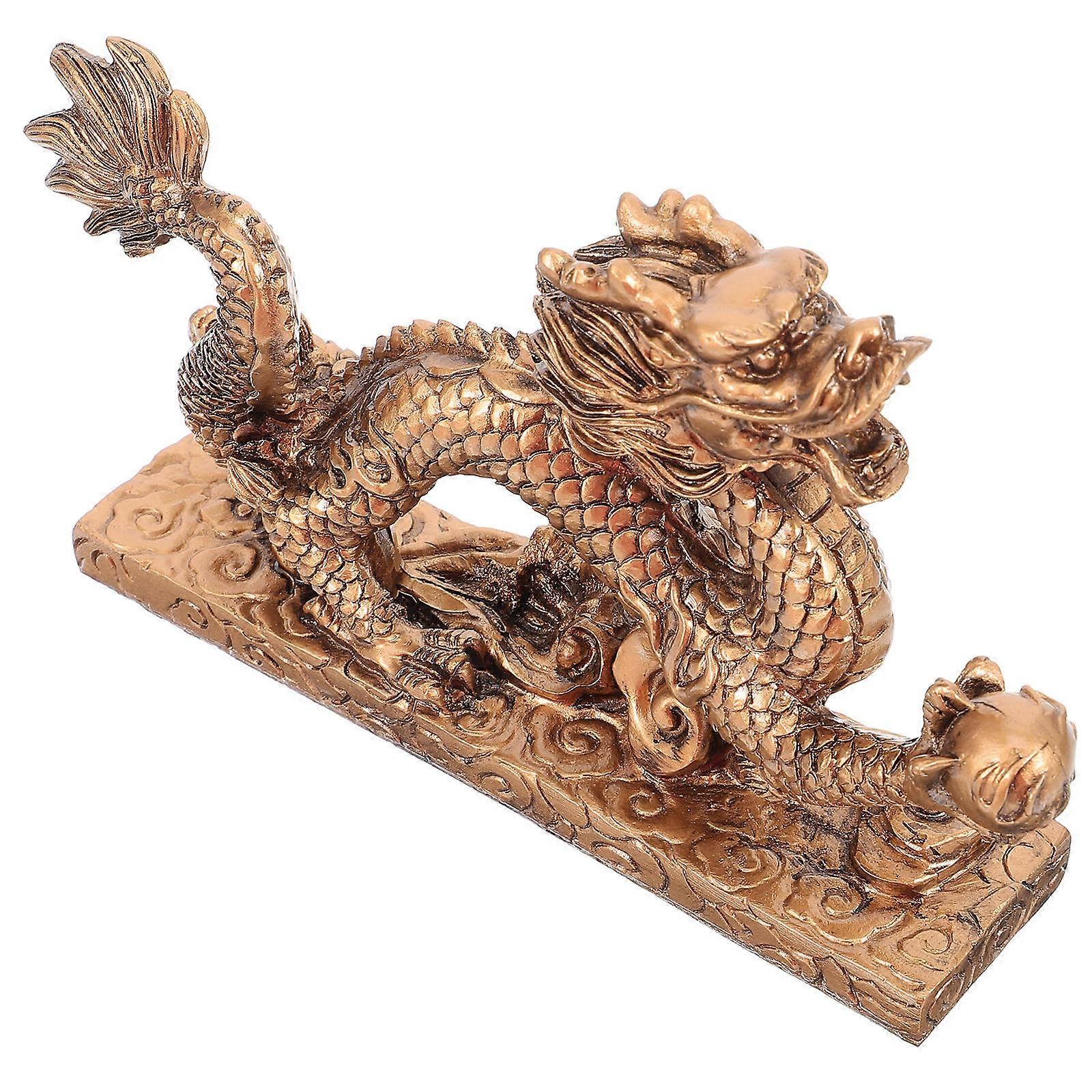 Dragon Figurine Resin Statue for Prosperity Ornament 2Pcs Office Table Decor