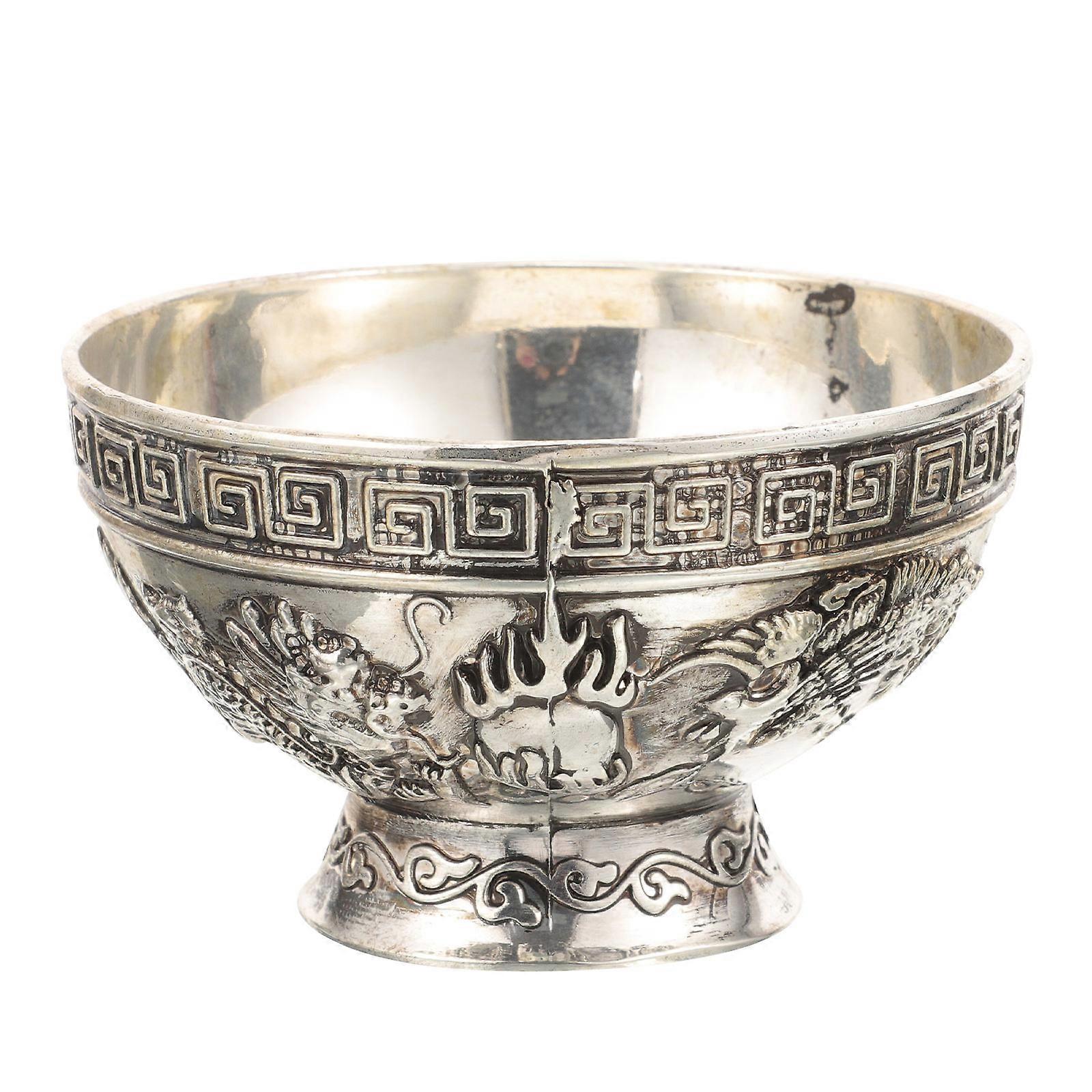 Chinoiserie Offering Bowl Set For Religious Ceremonies And Home Display With Carvings And Round Shape In Light Brown 3Pcs