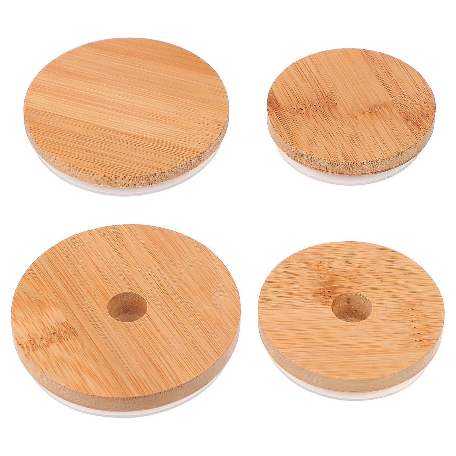 Khaki Mason Jar Lids Bamboo Bottle Covers with Flexible Fit 1Set Set