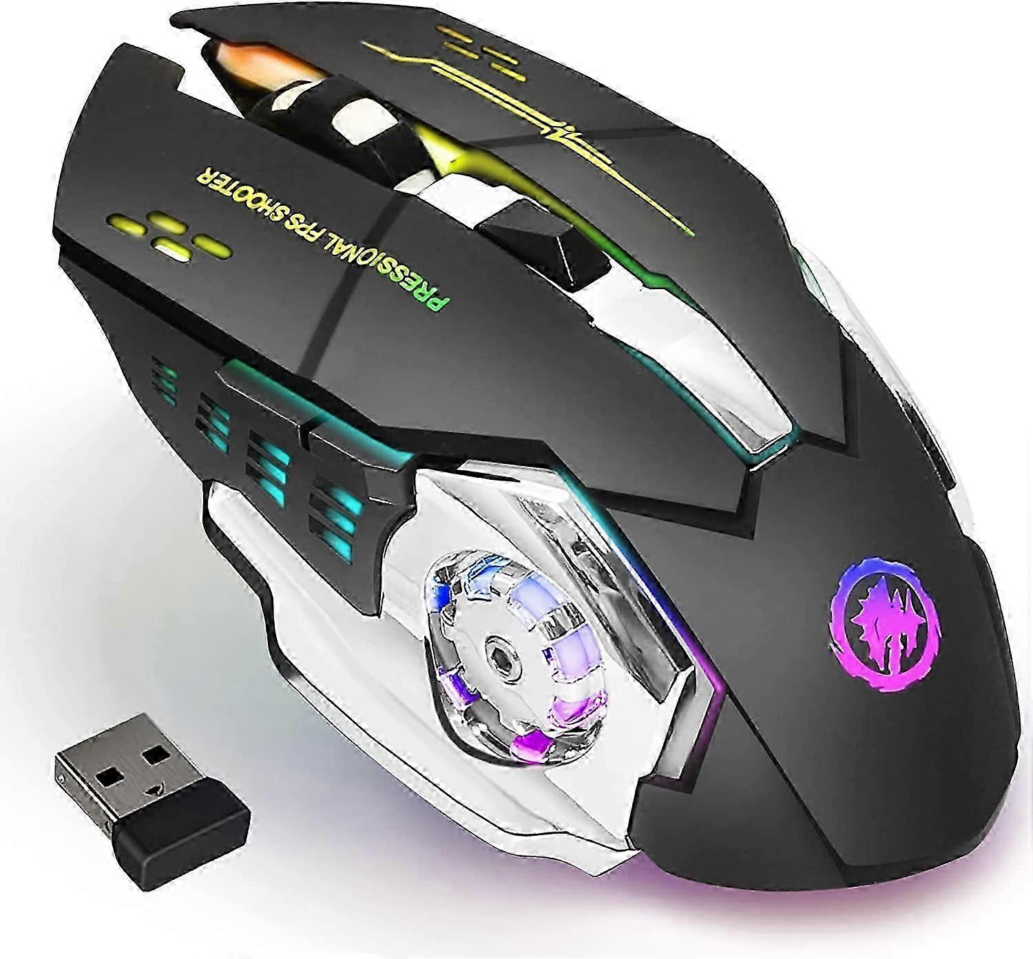 Mouse da gioco wireless Mouse Bluetooth Mouse RGB ricaricabile 2.4G USB Cordless Computer Mouse con retroilluminazione a 7 colori, 6 pulsanti e clic silenzioso per laptop, iPad