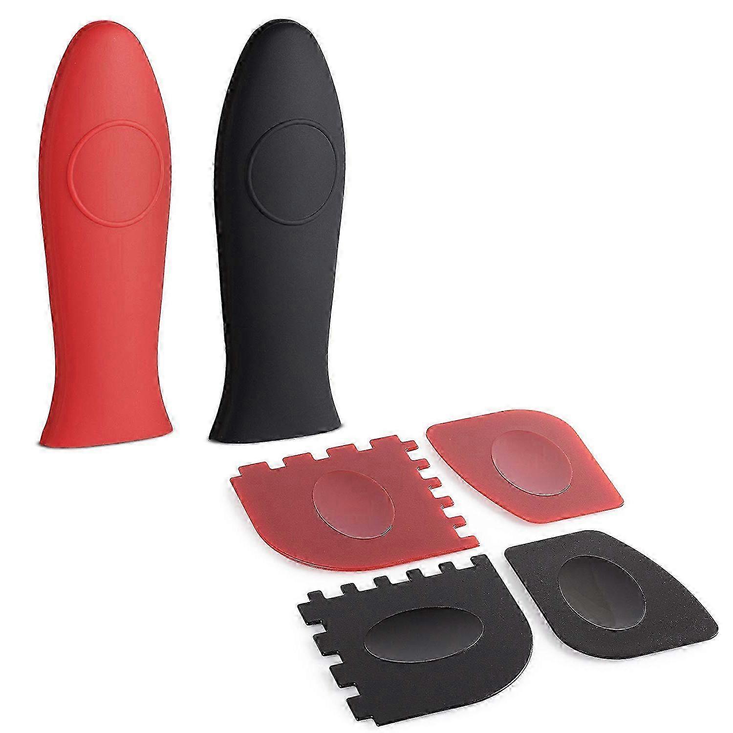 2025 6-Pack Polycarbonate Cast Iron Cleaner and Handle Set - 2 Baking Sheet Scrapers, 2 Pan Scrapers and 2 Silicone Heat Insulated Handle Holders