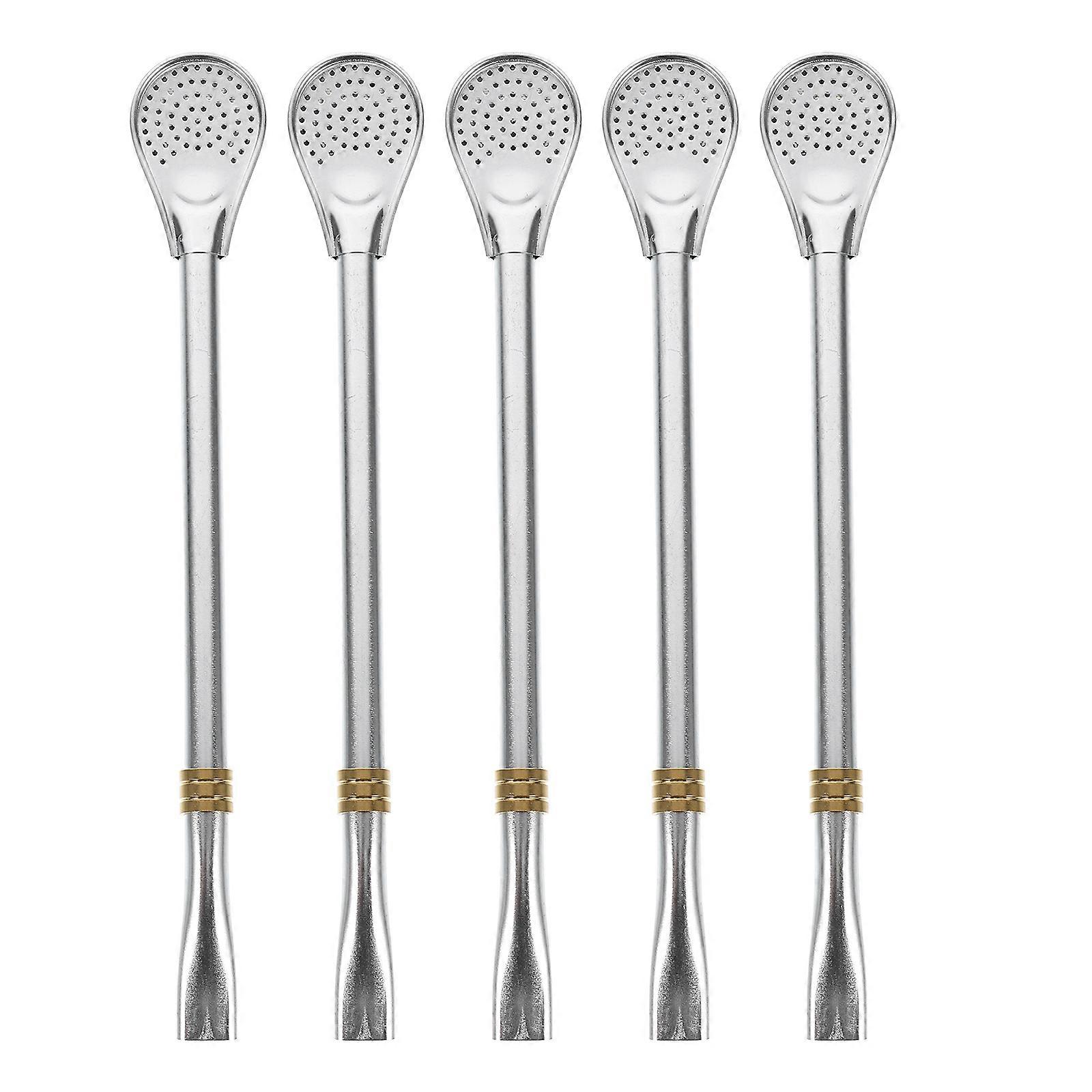 Golden Stainless Steel Straw Spoon for Drinking 10Pcs Collection