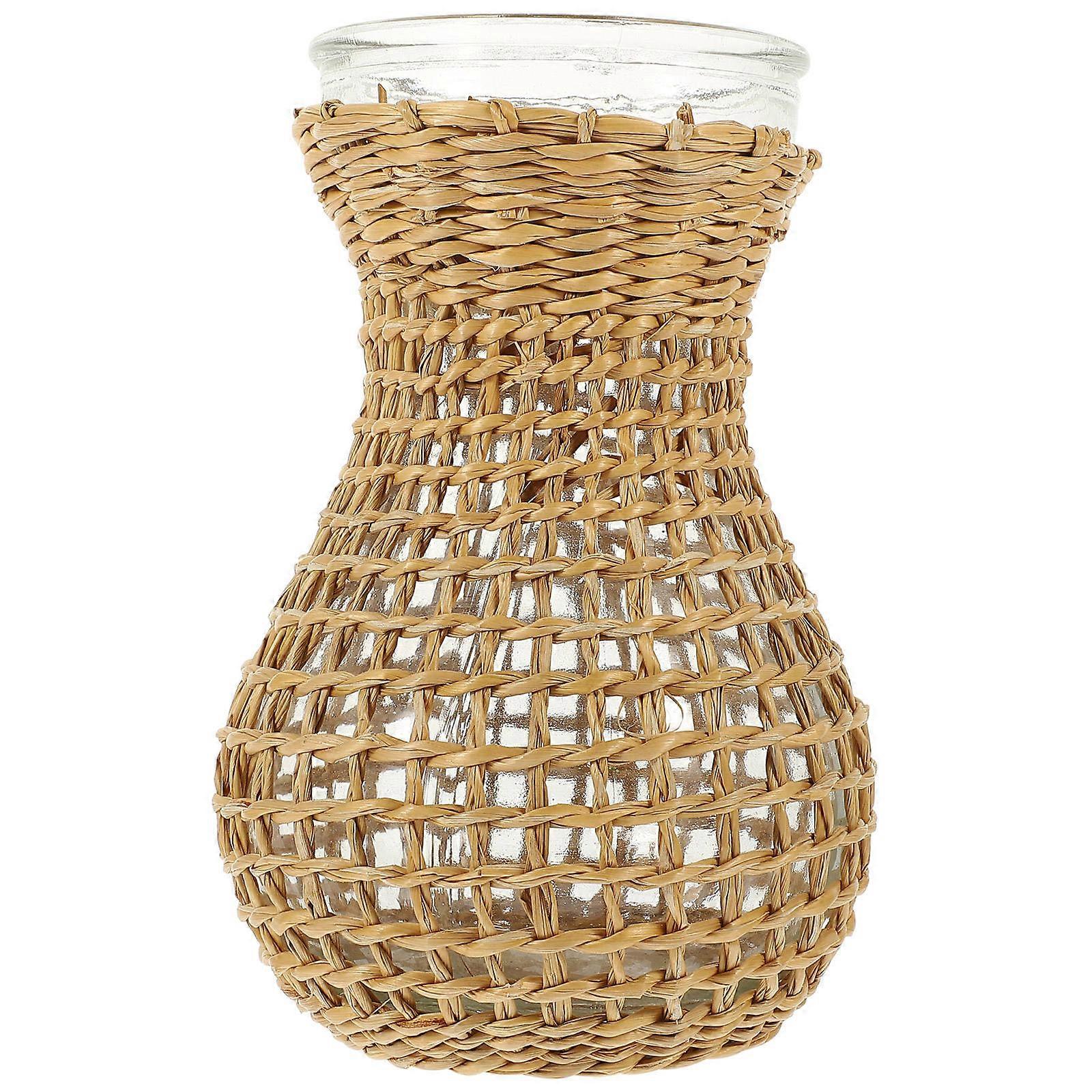 Decorative Glass Vase Rattan Flower Vase for Storage Use 2Pcs