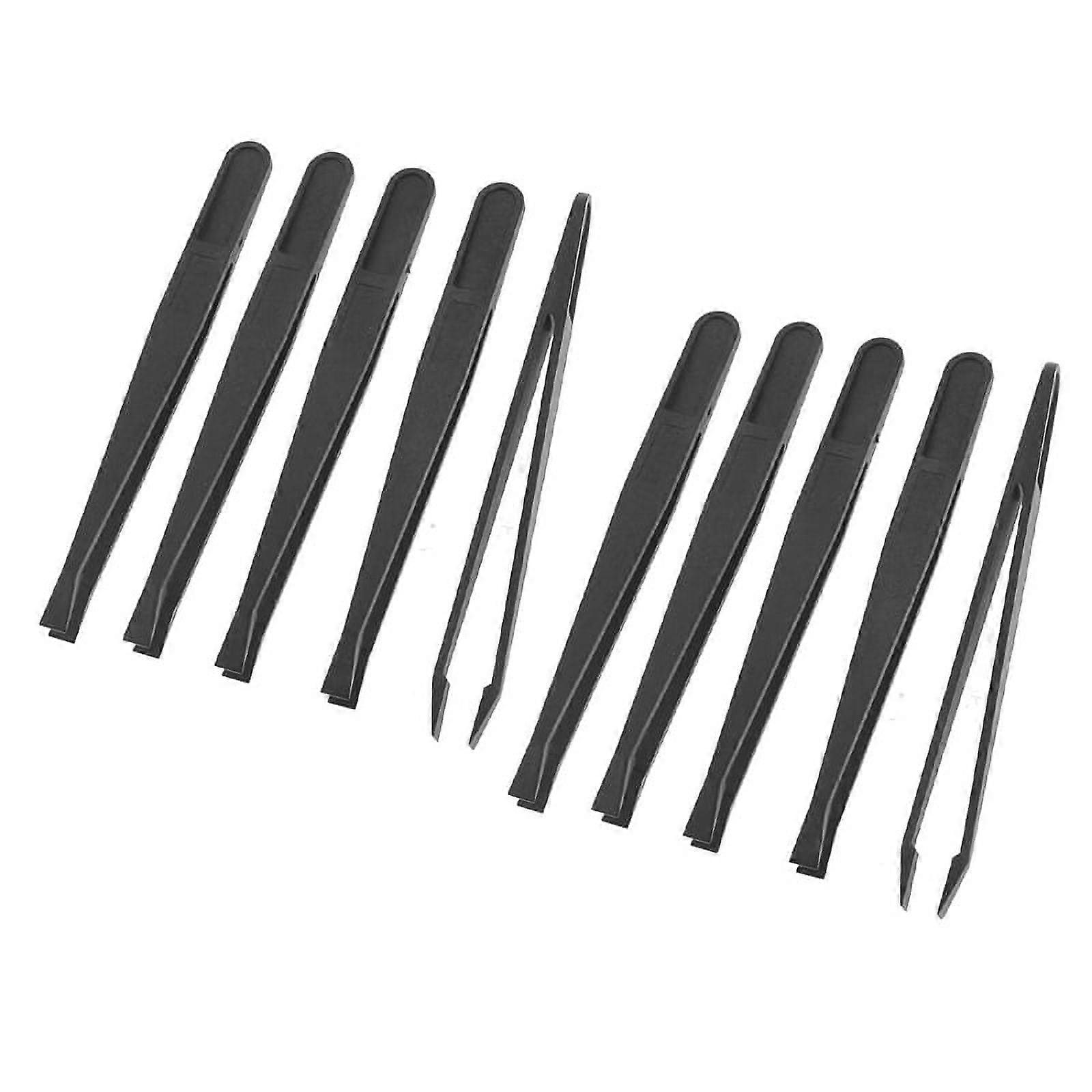 10 Pcs Manual Tool Black Plastic Flat Tip Anti-Static Tweezer 12cm Long