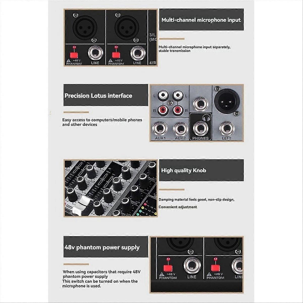 4 Channel Bluetooth Audio Mixer for Studio Stage DJ Home EU Plug