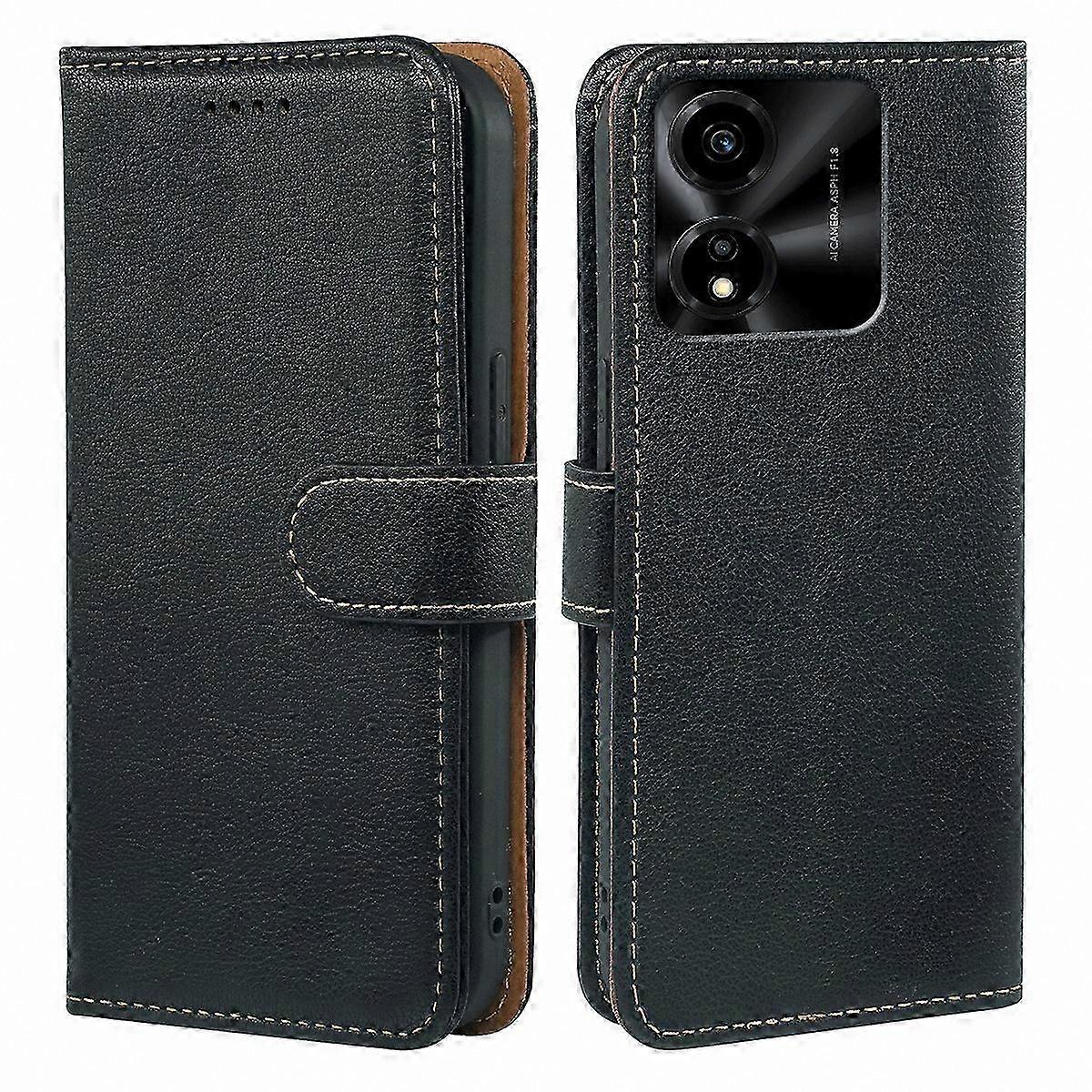 RFID Blocking Wallet Case with Litchi Texture Leather for Honor X5c Plus, Magnetic Clasp, Black Phone Cover