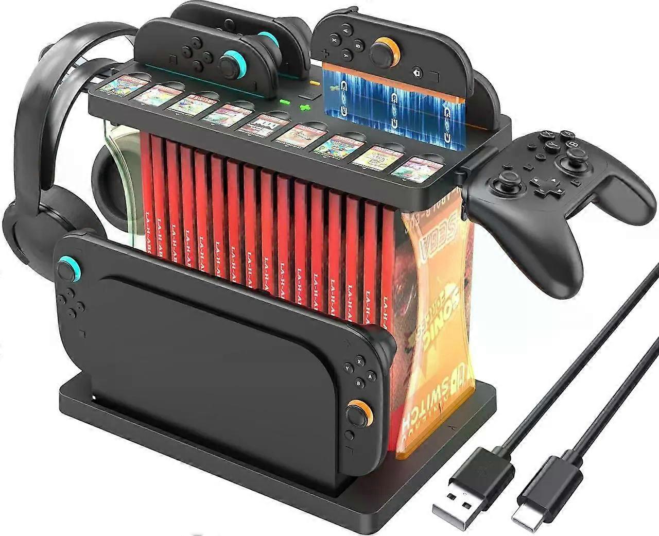 Games Organizer Station with Controller Charger, Charging Dock for Nintendo Switch 2, Display Rack Holder for Switch 2 Dock, Game Cases & Pro Controll