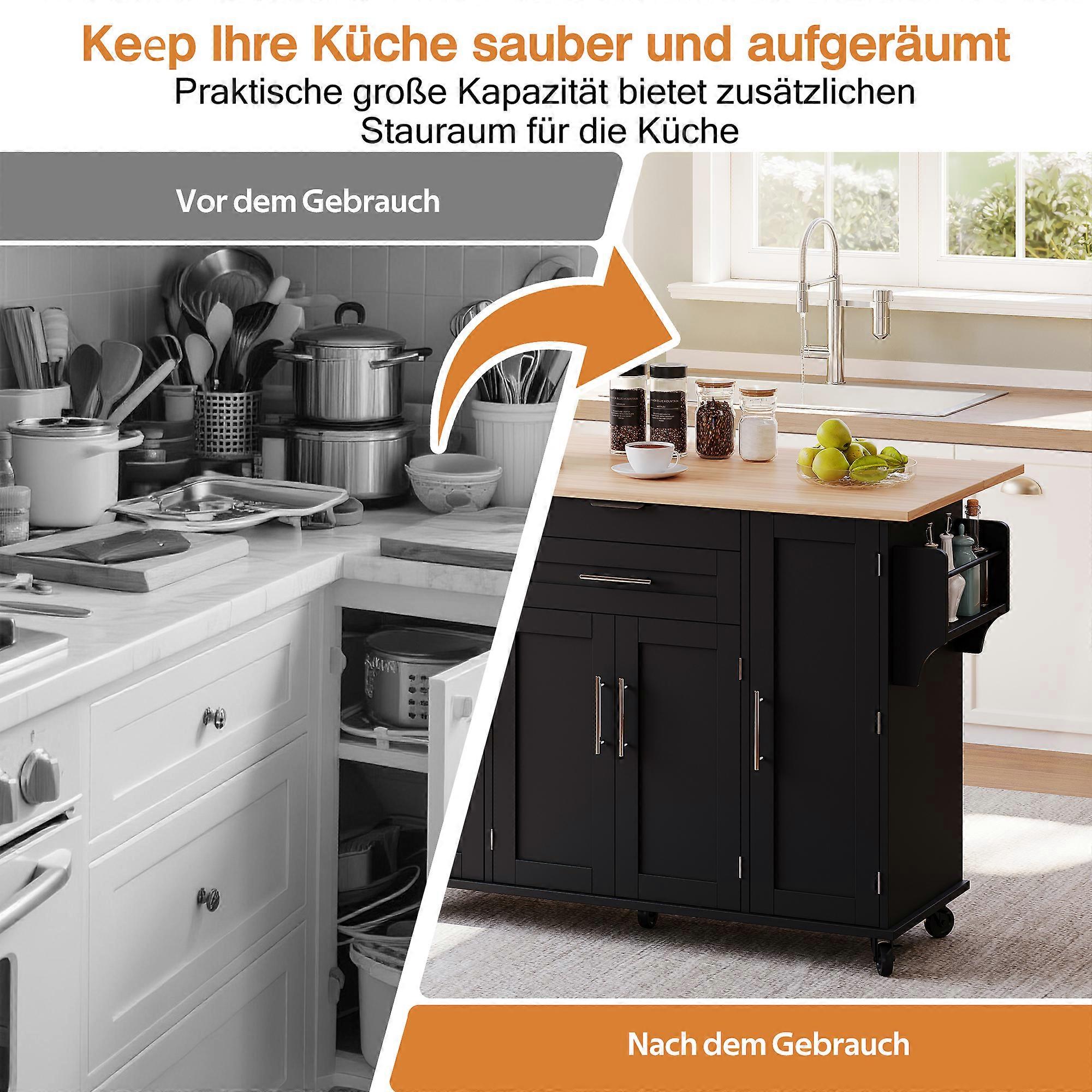 Laajennettava keittiösaarekkeen kärry, piilotettu ruokailuvälinelaatikko, mausteteline, pyyheteline