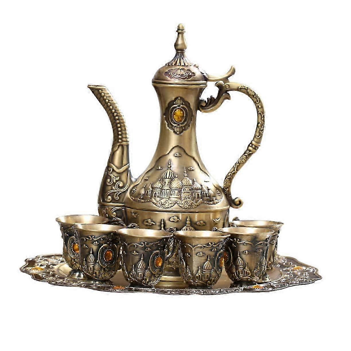 Golden Wedding Wine Set with Tray Dark Brown