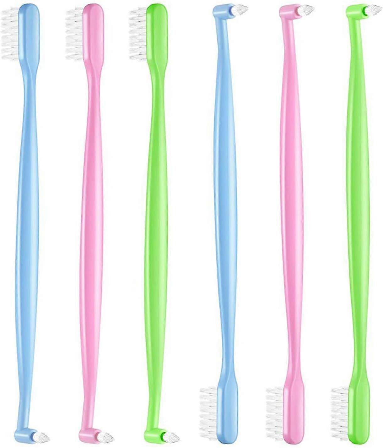 SYEYCW 6 Pcs Tufted Toothbrush Double Ended Orthodontic Toothbrushes V-Trim Bristles Toothbrushes Single Tufted Tapered Tooth Brush Manual Toothbrush 