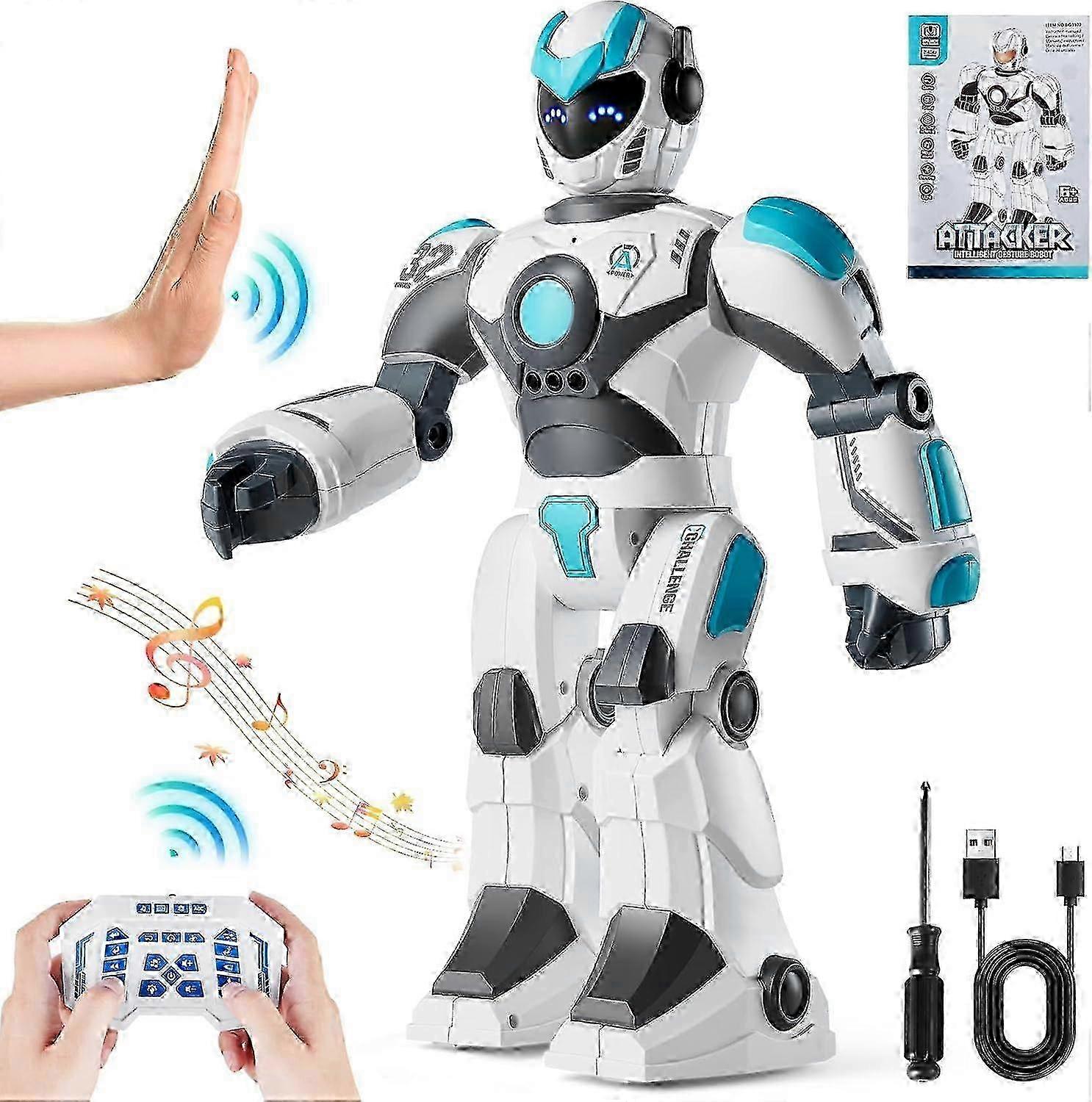 RC Robot Toys for Kids, 2.4GHz Gesture Sensing Programmable Remote Control Smart Robot with Voice Control, Interactive Singing Dancing Robot for Age 6