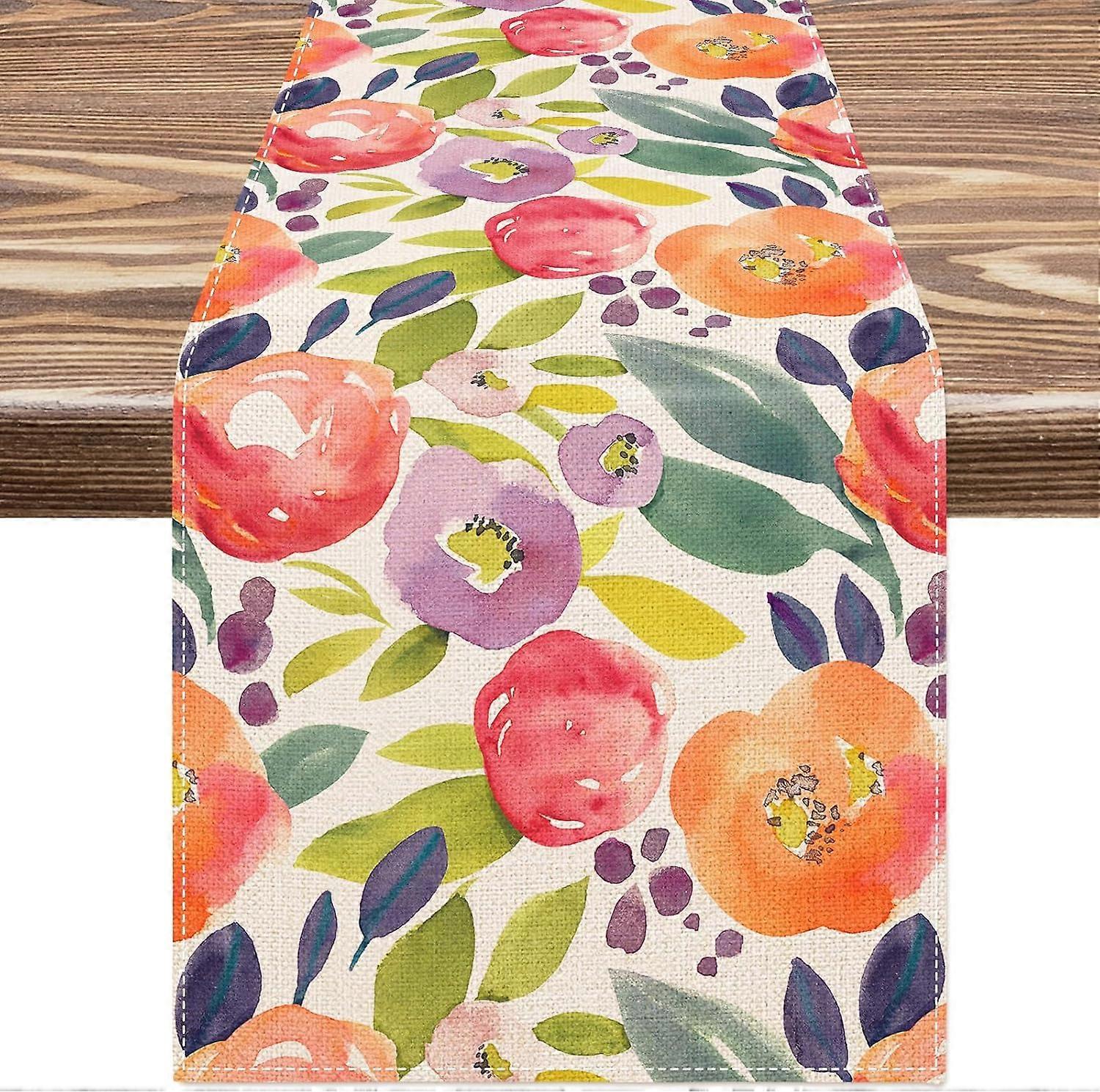 Floral Table Runner Watercolor Flower Kitchen Dining Table Decor Spring Table
