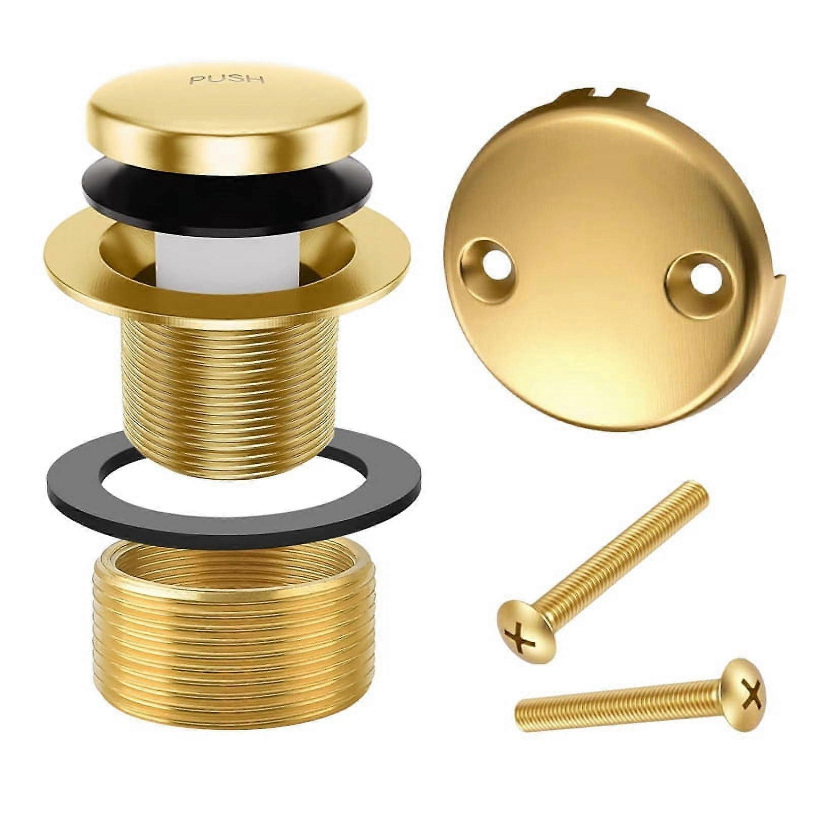 Gold Tub Drain Overflow Kit-Universal Bathtub Drain Replacement with 2Hole Overflow Faceplate Set,Tip-Toe Conversion Kit