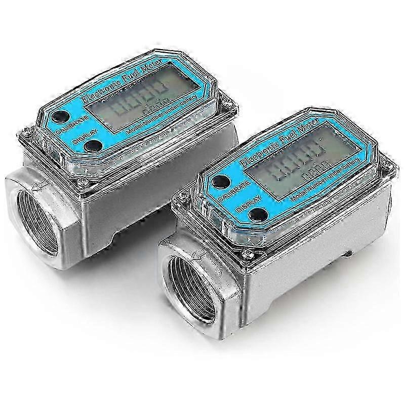 2Pcs Digital Turbine Flow Meter 1 Inch Fuel Flow Meter Gas Oil Fuel Flow Meter Water Flow Meter for Measure Gasoline