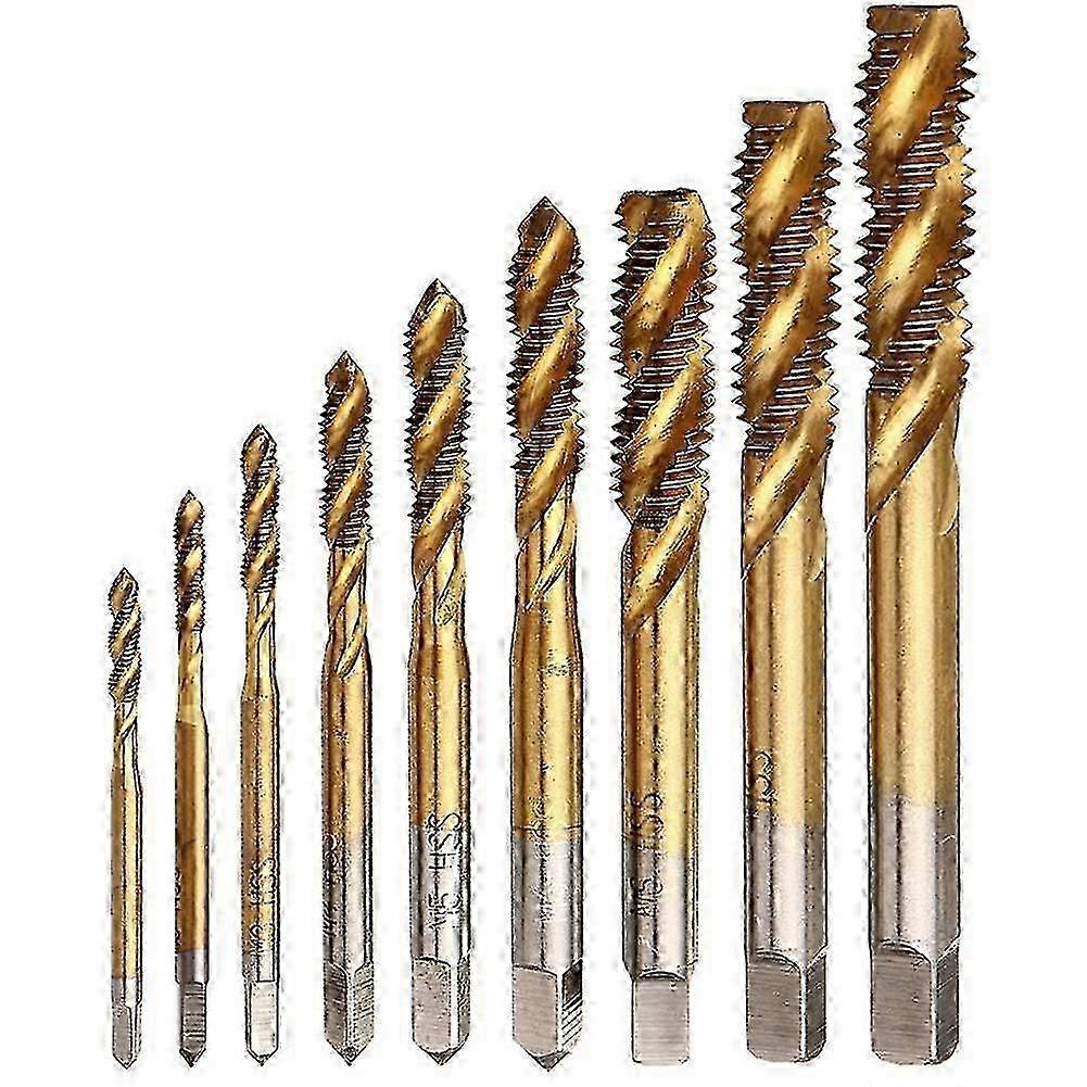 9pcs Machine Screw Tap Set, Titanium Spiral Flute Drill, M2-M12 Thread Tapping Tool