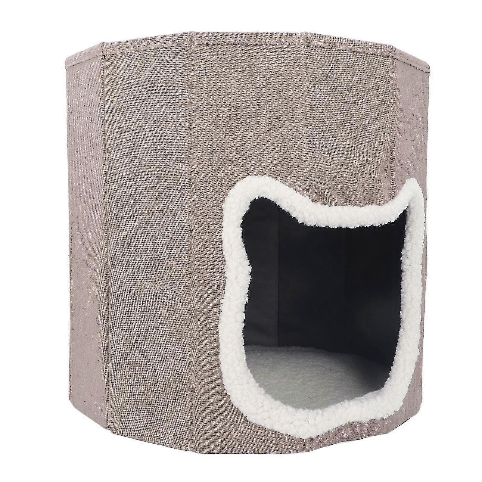 Foldable Cat Bed 2 Layer Soft Warm Cave with Removable Cushion