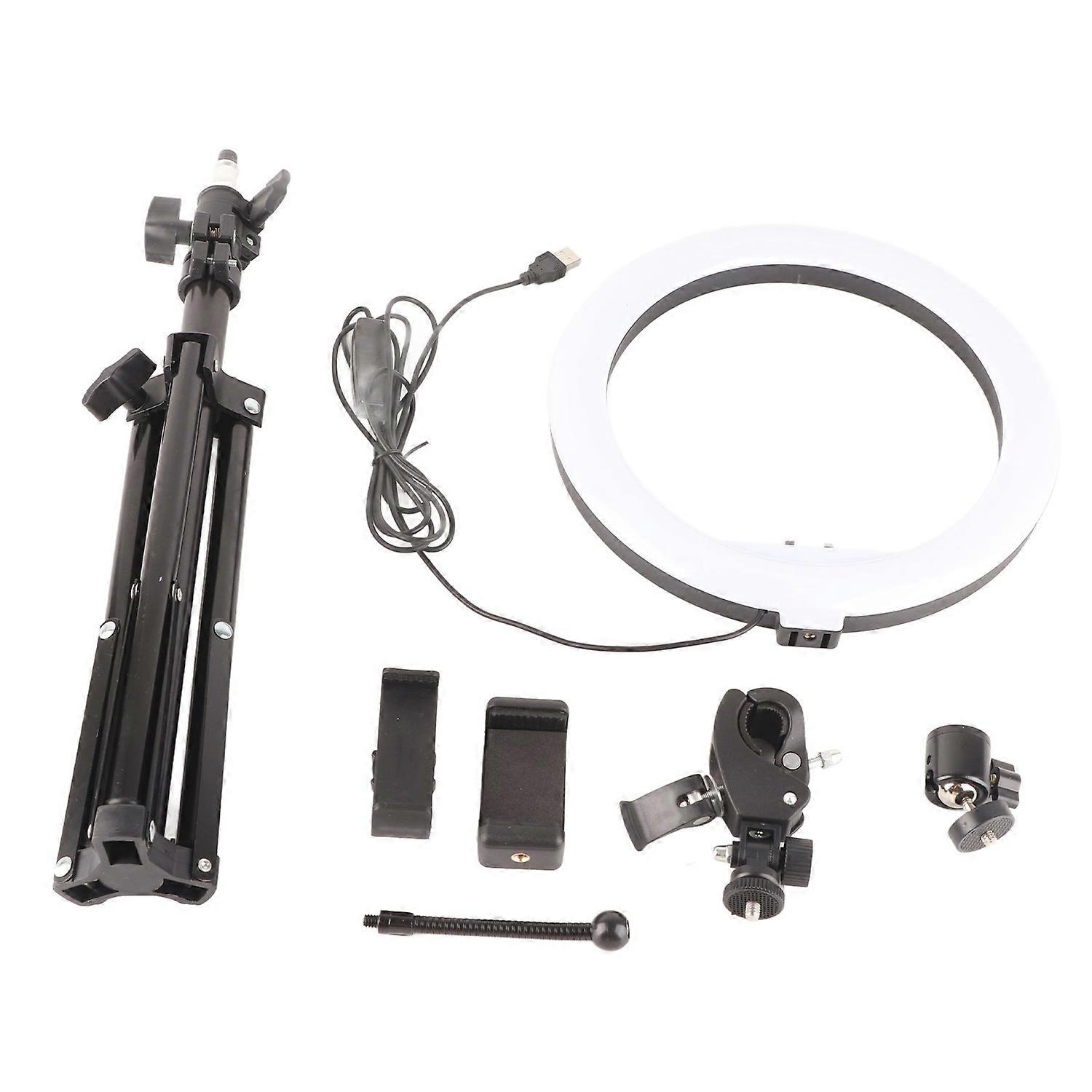 10 Inch Dimmable LED Circle Fill Light USB Camera Video Lamp with Tripod Phone Clip Set